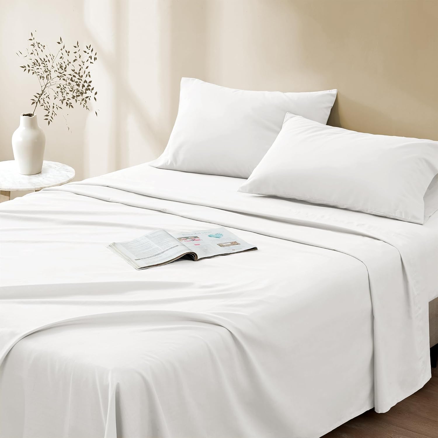JUEGO DE SÁBANAS COMFORT SPACES QUEEN 100% ALGODÓN PERCAL BLANCO 4 PIEZAS - 1