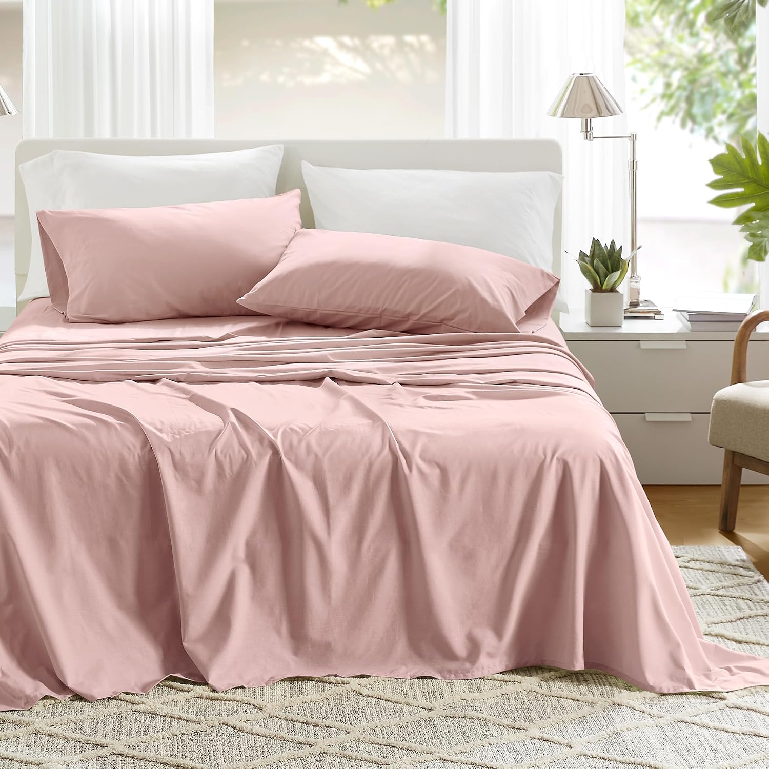JUEGO DE SÁBANAS COMFORT SPACES QUEEN 100% ALGODÓN PERCAL 4 PIEZAS ROSADO - 1