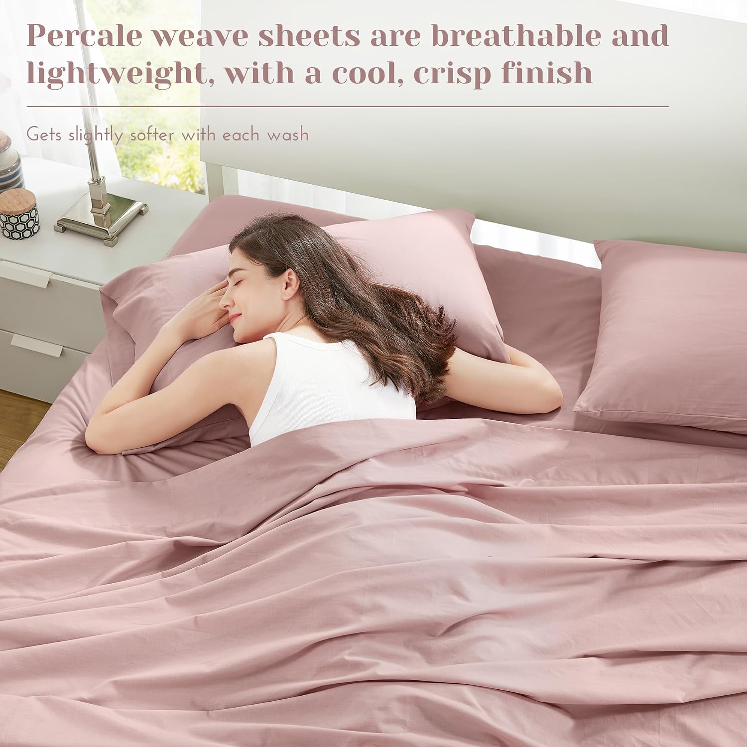 JUEGO DE SÁBANAS COMFORT SPACES QUEEN 100% ALGODÓN PERCAL 4 PIEZAS ROSADO - 3