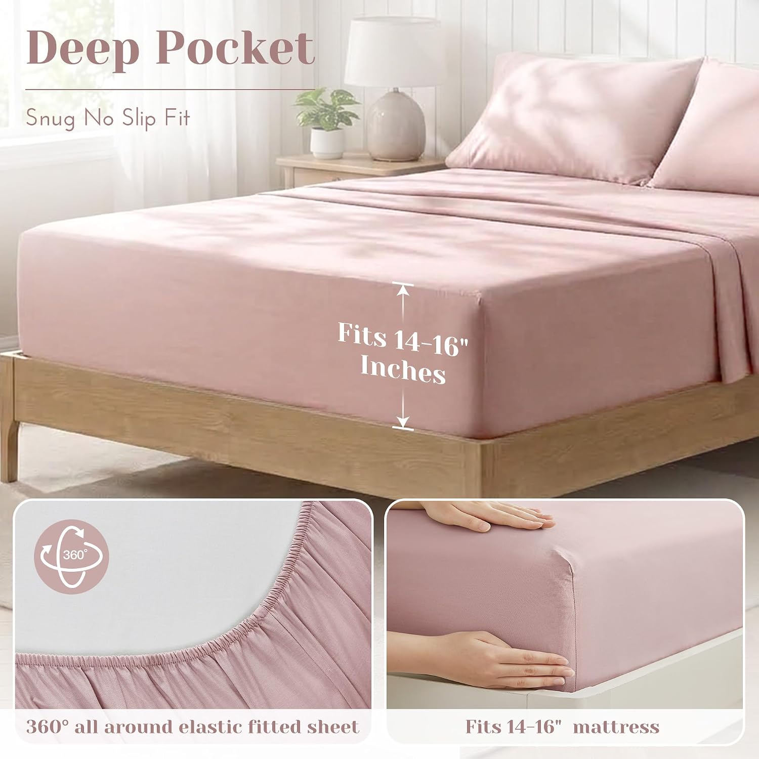 JUEGO DE SÁBANAS COMFORT SPACES QUEEN 100% ALGODÓN PERCAL 4 PIEZAS ROSADO - 5