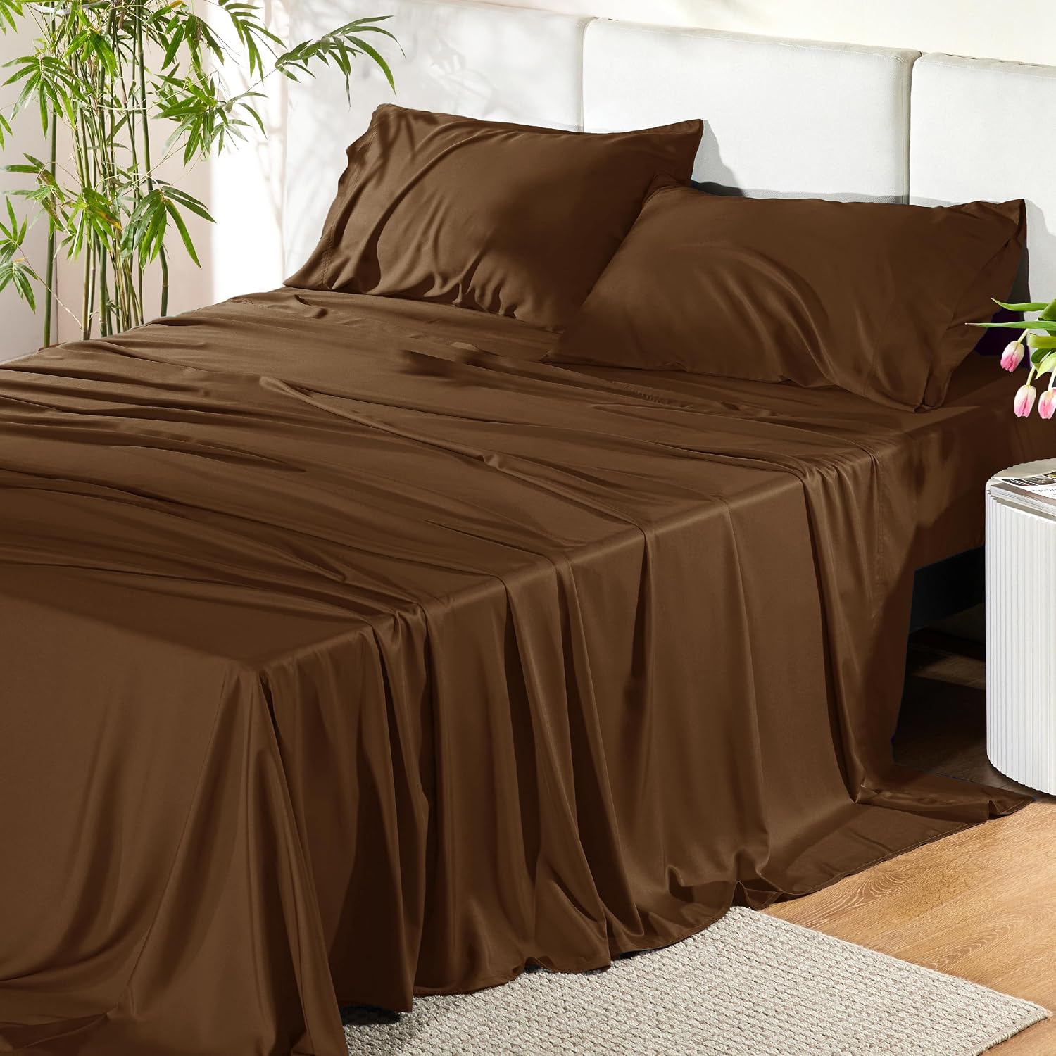 JUEGO DE SÁBANAS BEDSURE PUREWOVEN 100% RAYÓN DE BAMBÚ FULL 4 PIEZAS - 1