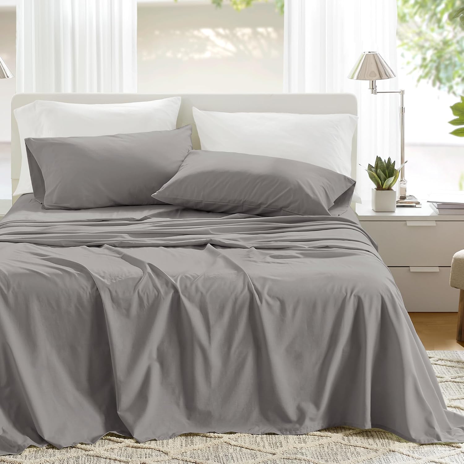 JUEGO DE SÁBANAS COMFORT SPACES QUEEN 100% ALGODÓN PERCAL 4 PIEZAS GRIS OSCURO - 1