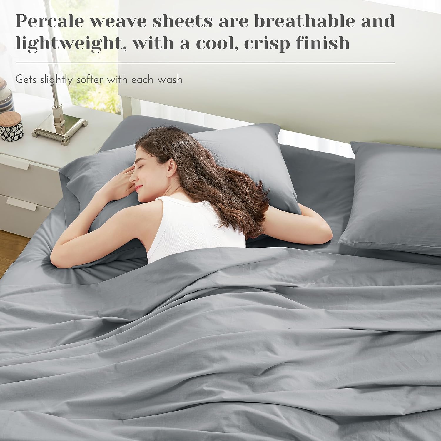 JUEGO DE SÁBANAS COMFORT SPACES QUEEN 100% ALGODÓN PERCAL 4 PIEZAS GRIS OSCURO - 3