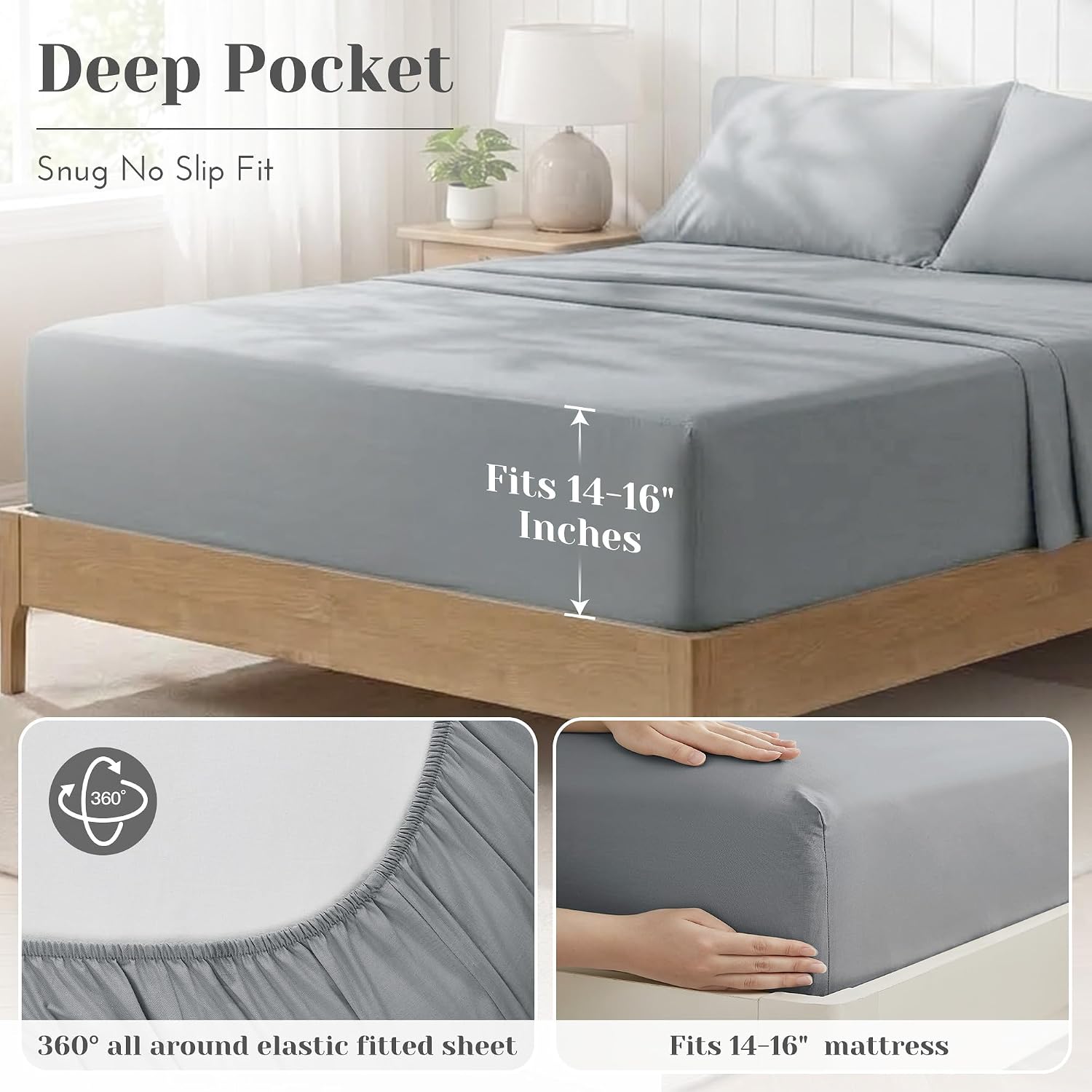 JUEGO DE SÁBANAS COMFORT SPACES QUEEN 100% ALGODÓN PERCAL 4 PIEZAS GRIS OSCURO - 5
