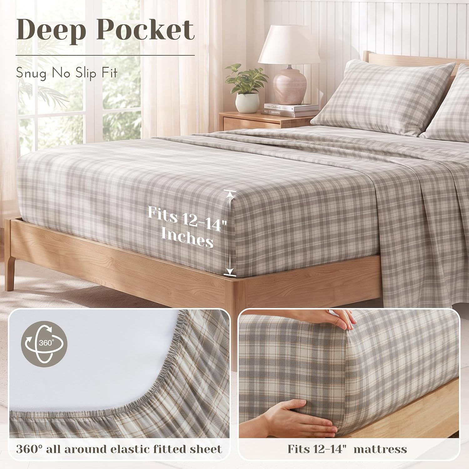 JUEGO DE SÁBANAS COMFORT SPACES WESLEY TAUPE 1 PLAZA 3 PIEZAS 100% ALGODÓN PERCAL - 5