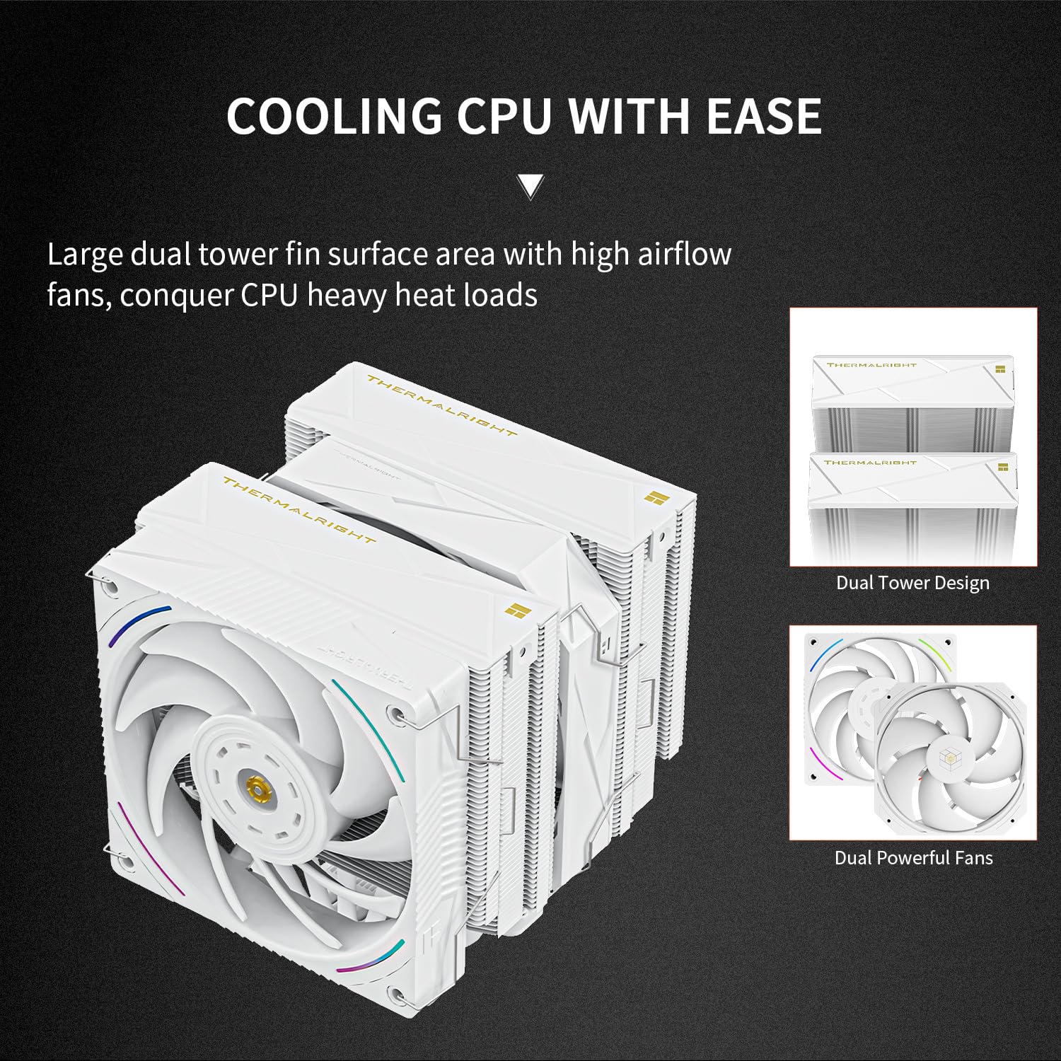 ENFRIADOR DE CPU THERMALRIGHT ROYAL PRETOR 130 ULTRA WHITE 7 HEAT PIPES PARA INTEL Y AMD - 3