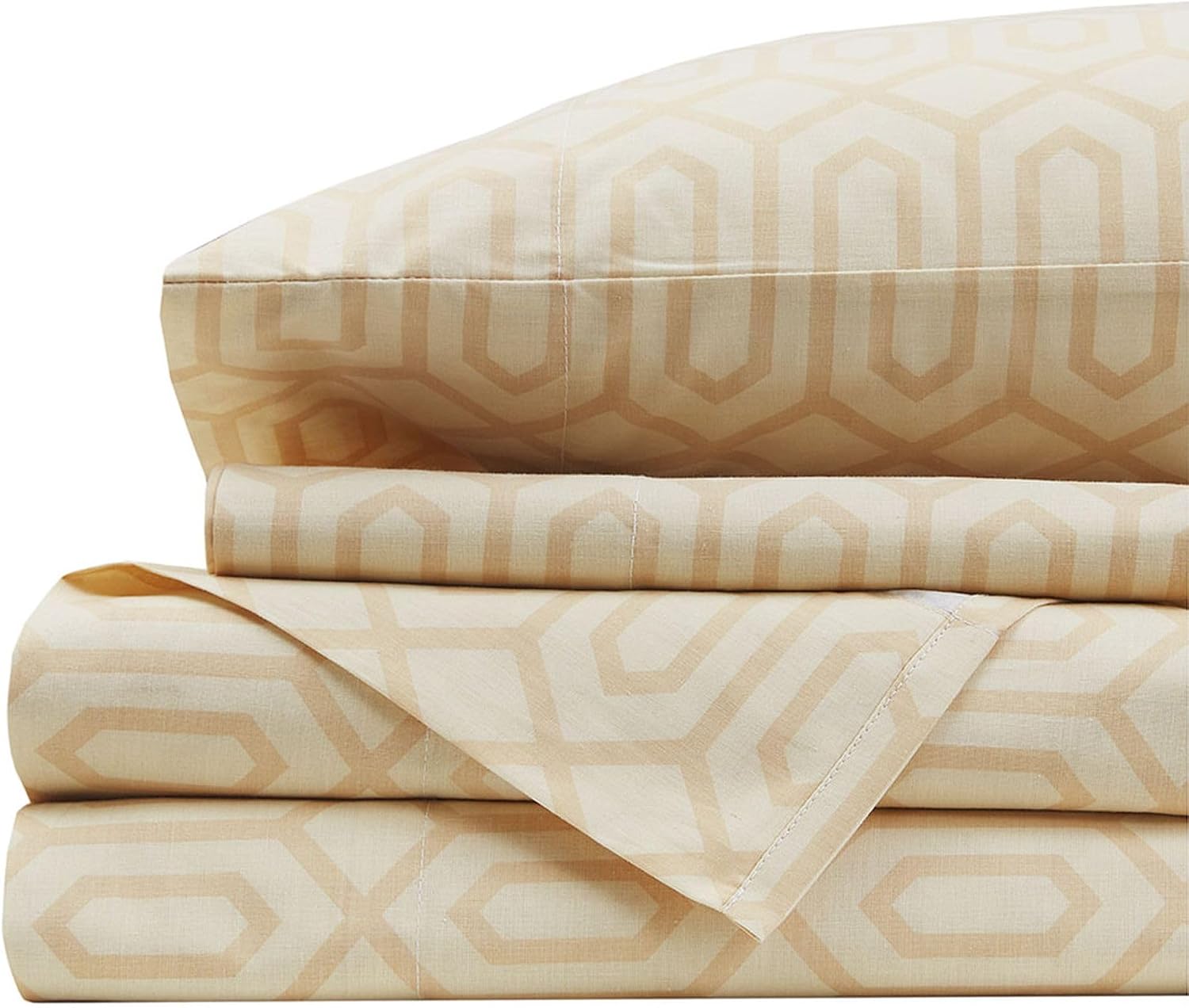 JUEGO DE SÁBANAS COMFORT SPACES PERCALE ALGODÓN 100% QUEEN 4 PIEZAS COLOR TAN DIAMANTE - 1