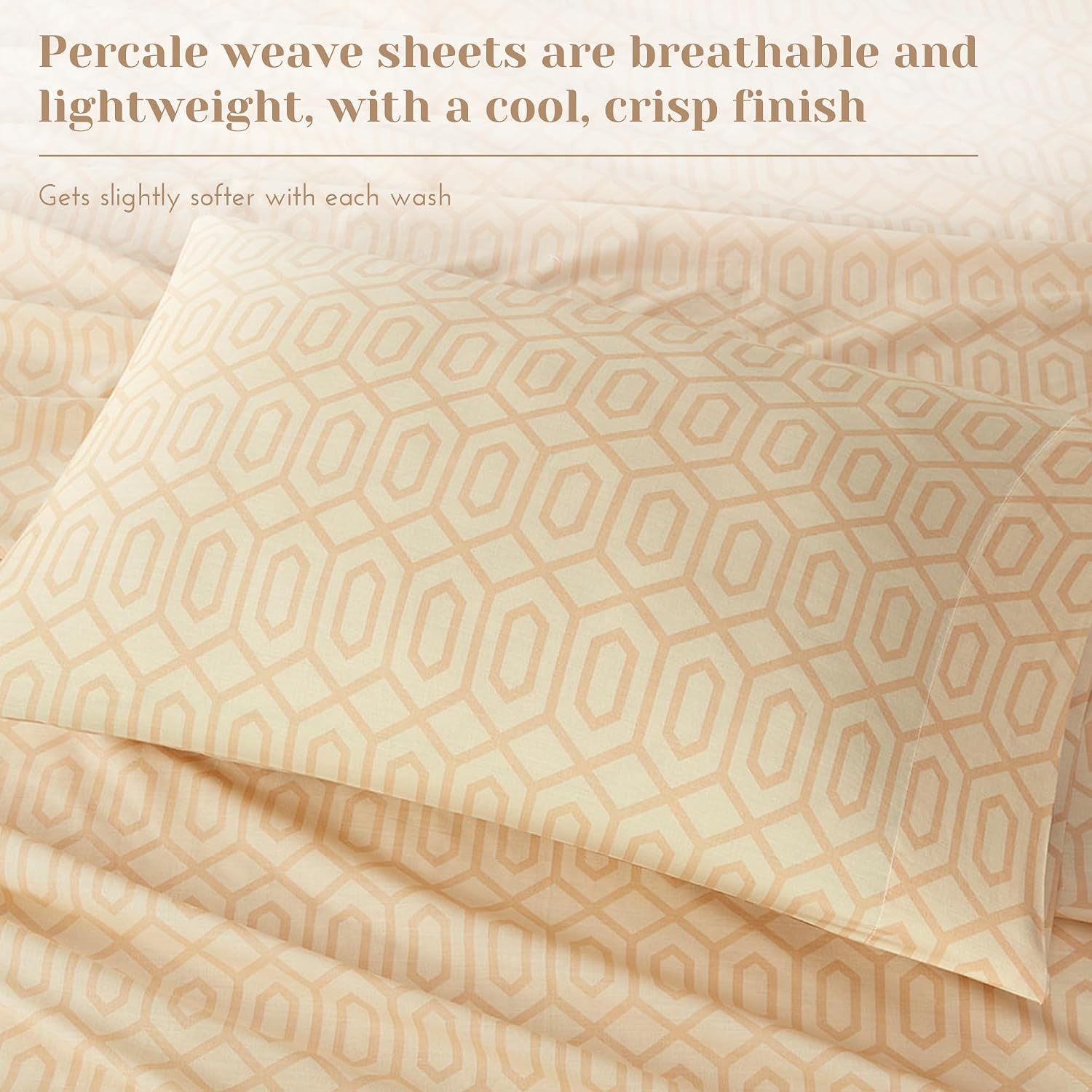 JUEGO DE SÁBANAS COMFORT SPACES PERCALE ALGODÓN 100% QUEEN 4 PIEZAS COLOR TAN DIAMANTE - 3