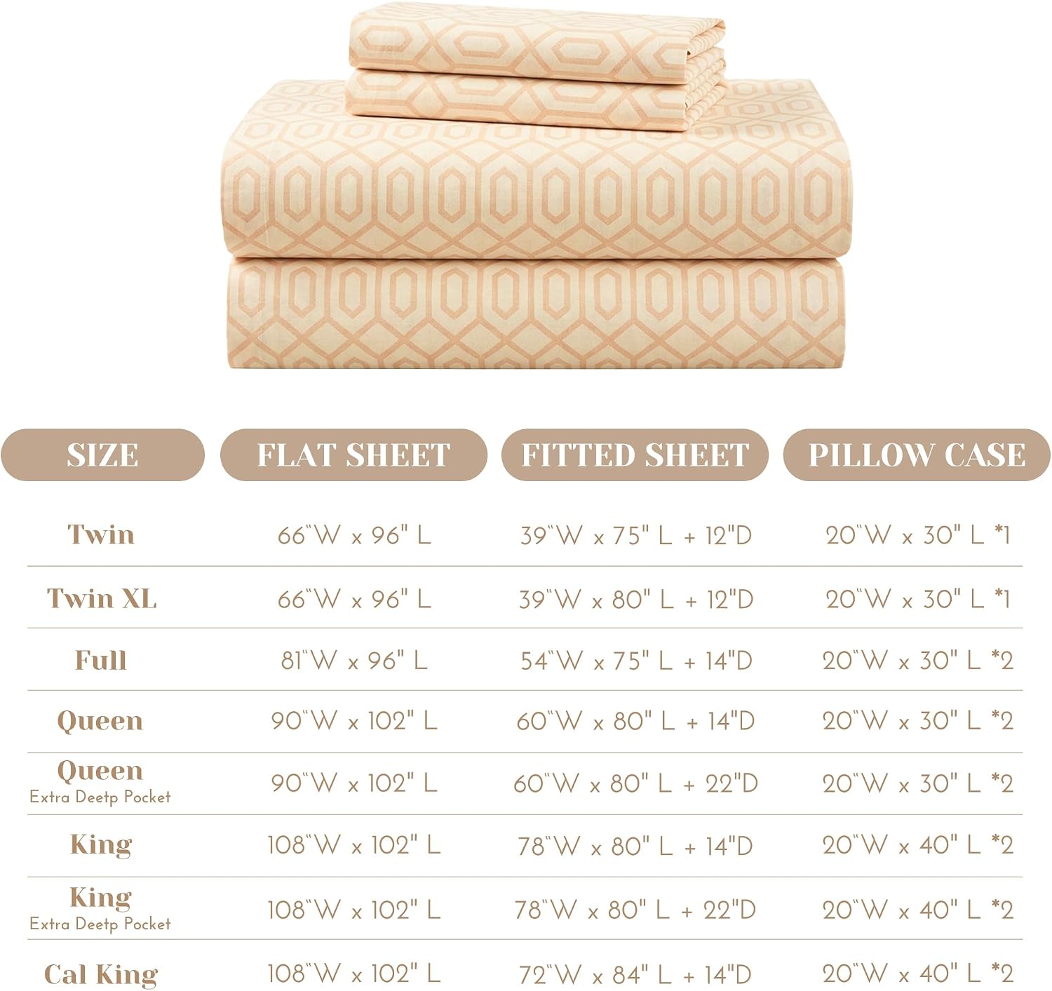 JUEGO DE SÁBANAS COMFORT SPACES PERCALE ALGODÓN 100% QUEEN 4 PIEZAS COLOR TAN DIAMANTE - 4