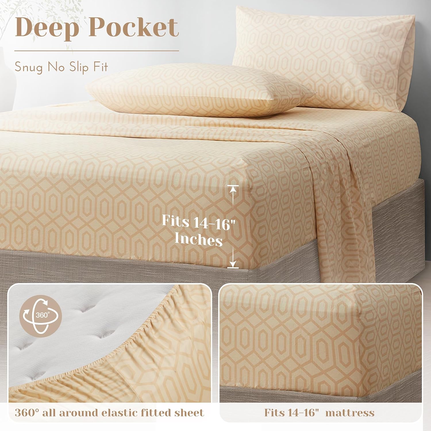 JUEGO DE SÁBANAS COMFORT SPACES PERCALE ALGODÓN 100% QUEEN 4 PIEZAS COLOR TAN DIAMANTE - 5