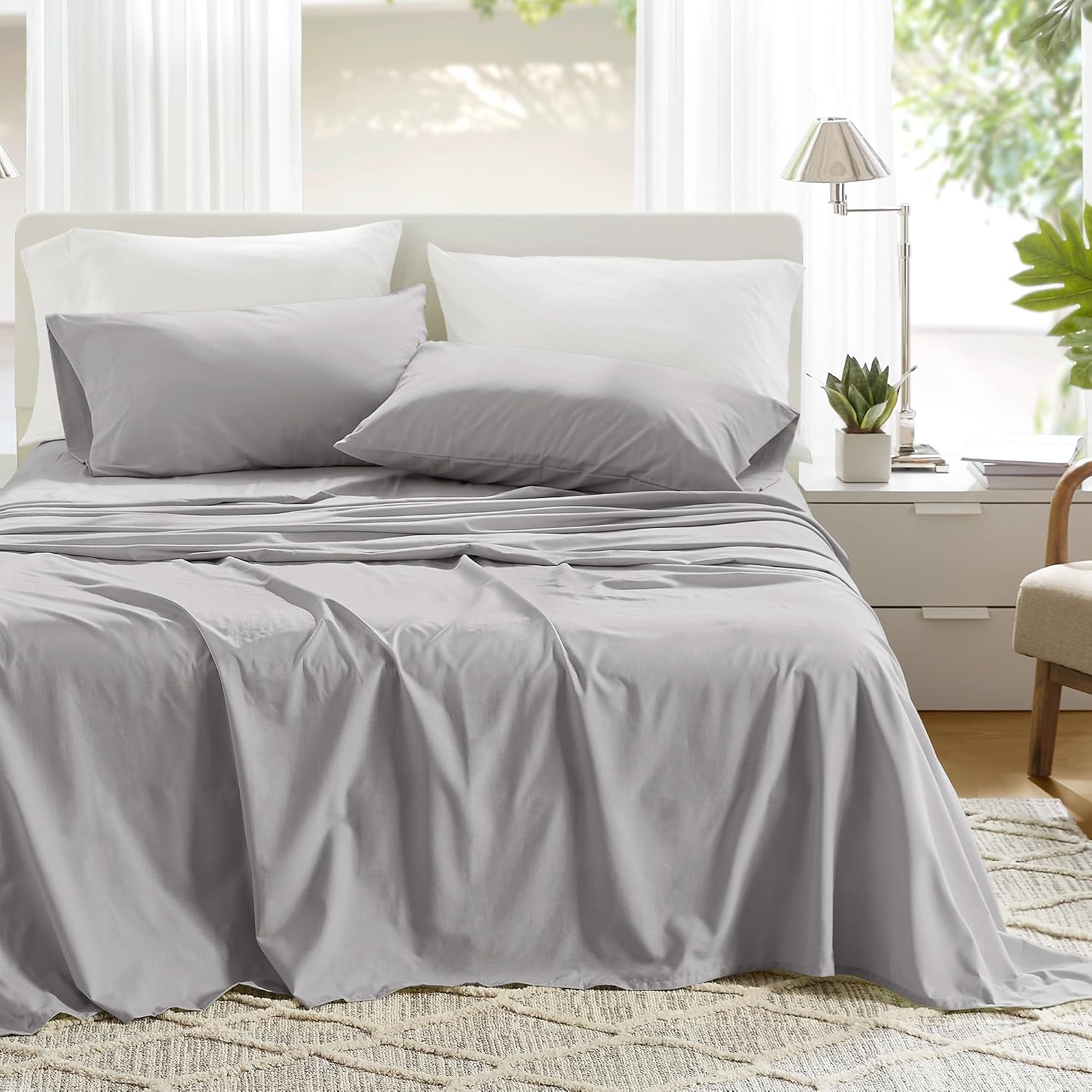 JUEGO DE SÁBANAS COMFORT SPACES QUEEN 4 PIEZAS ALGODÓN PERCAL GRIS - 1