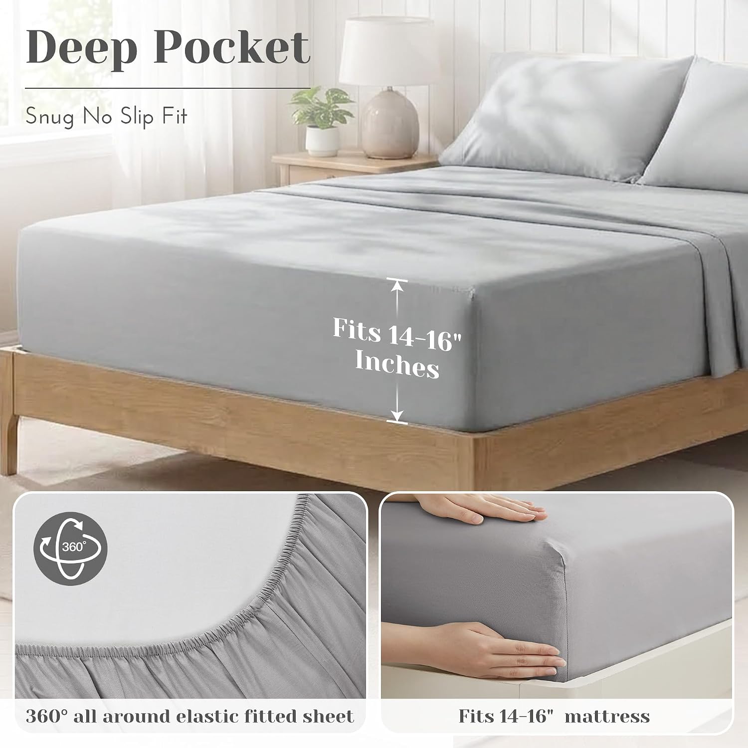 JUEGO DE SÁBANAS COMFORT SPACES QUEEN 4 PIEZAS ALGODÓN PERCAL GRIS - 5