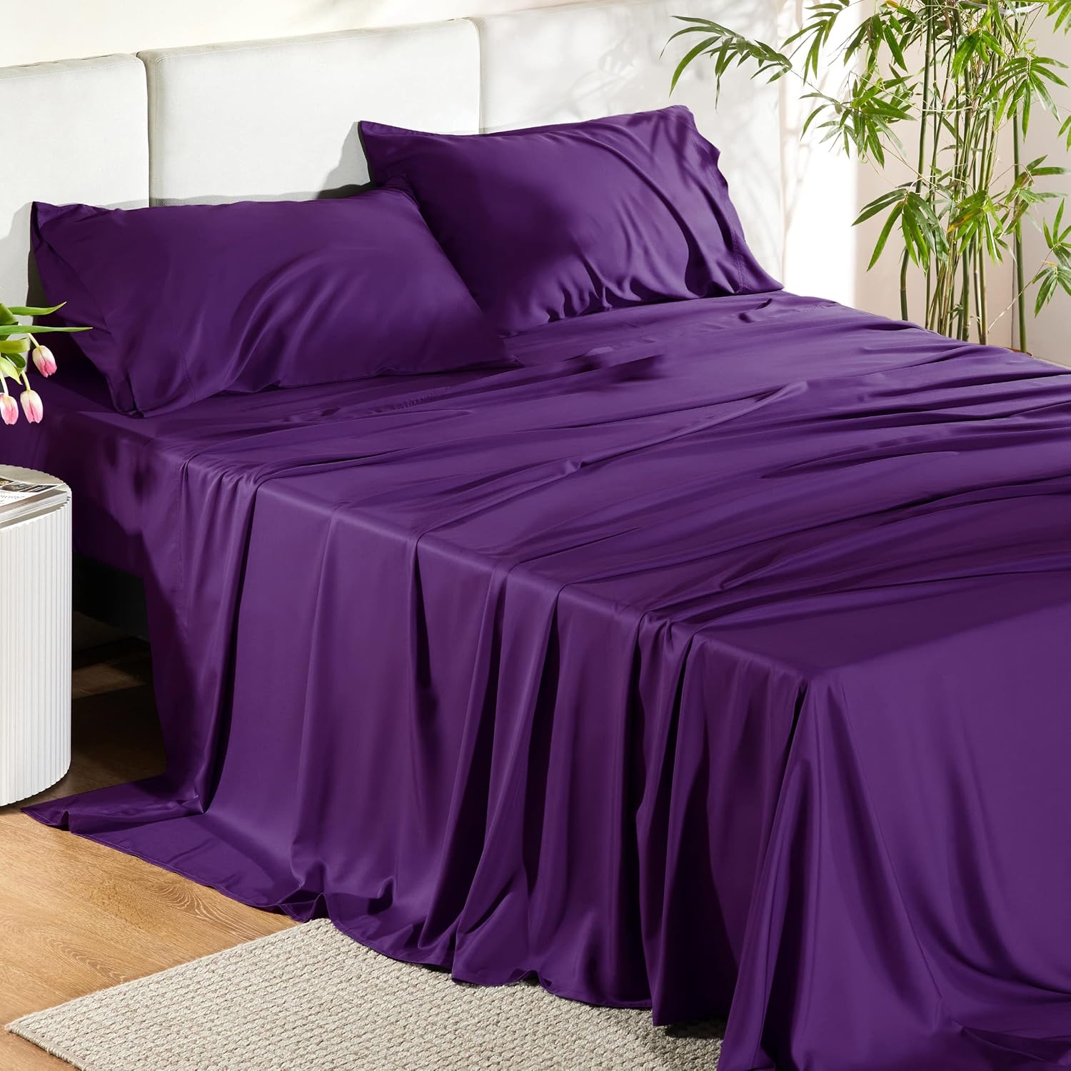 JUEGO DE SÁBANAS BEDSURE PUREWOVEN 100% RAYÓN DE BAMBÚ FULL 4 PIEZAS - 1