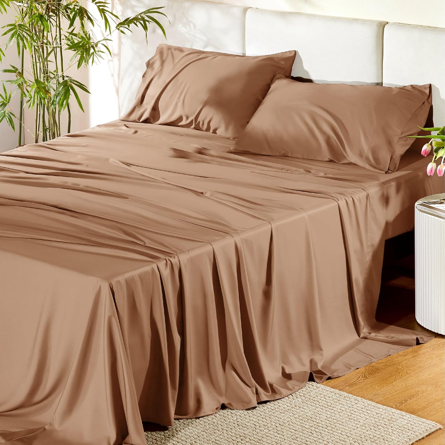 JUEGO DE SÁBANAS BEDSURE PUREWOVEN 100% RAYÓN DE BAMBÚ FULL 4 PIEZAS - 1