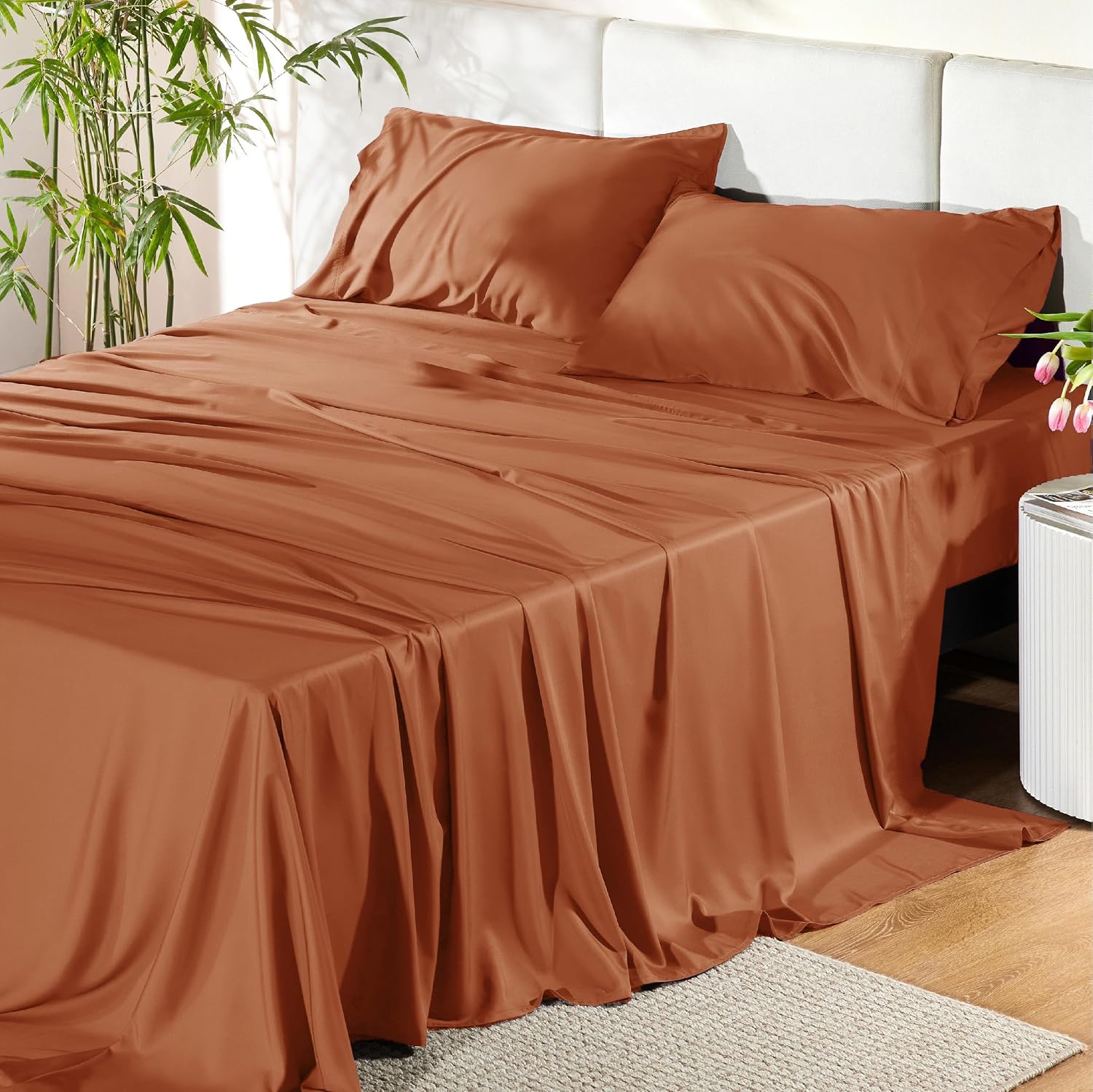 JUEGO DE SÁBANAS BEDSURE PUREWOVEN 100% RAYÓN DE BAMBÚ FULL 4 PIEZAS - 1