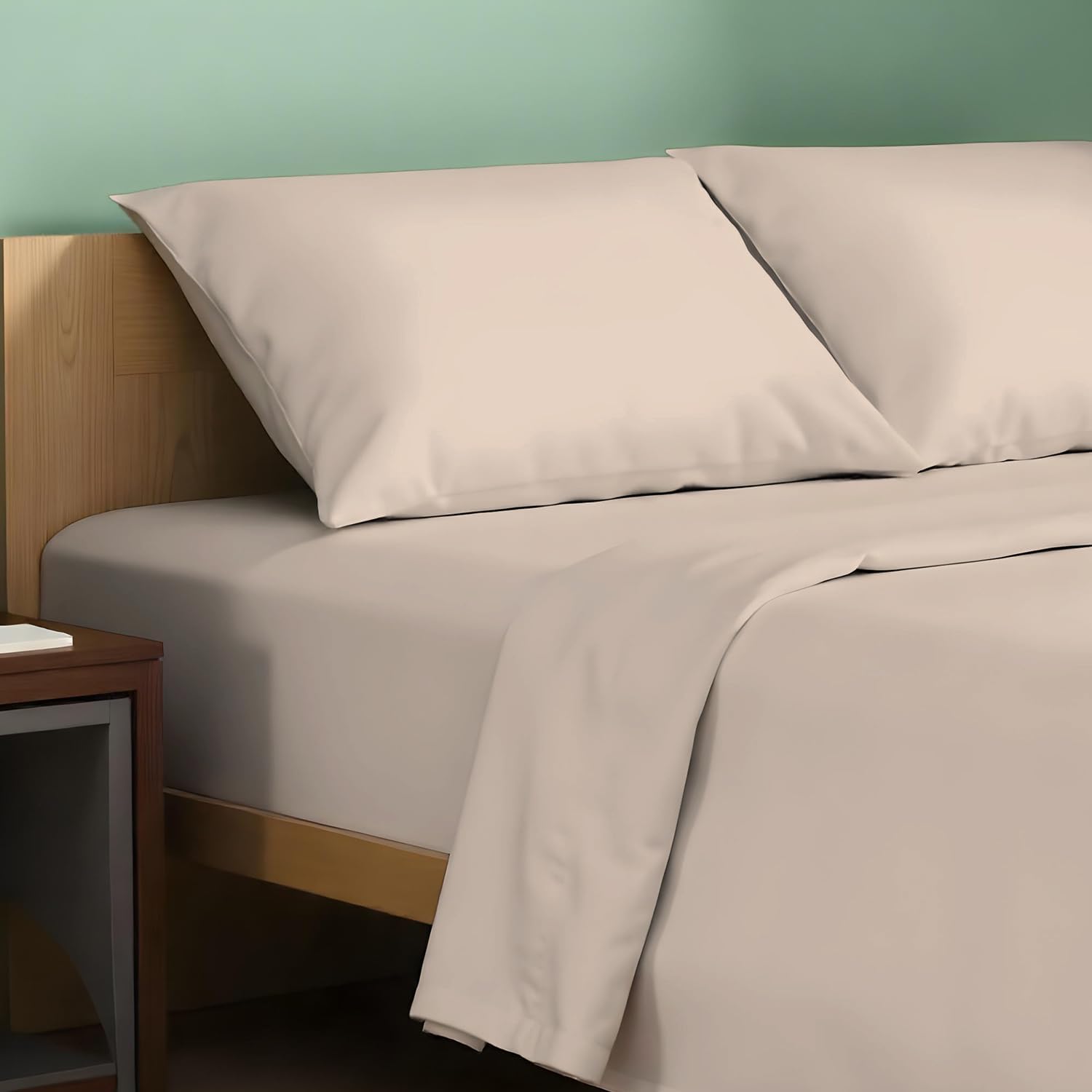 JUEGO DE SÁBANAS TEXAS LINEN CO. KING 100% ALGODÓN ORGÁNICO PERCAL 4 PIEZAS TAUPE - 1