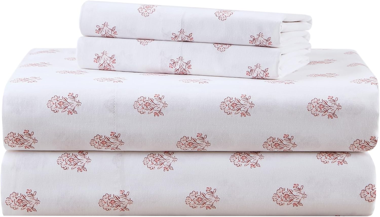JUEGO DE SÁBANAS COMFORT SPACES QUEEN 4 PIEZAS ALGODÓN PERCAL FLORAL ROSADO - 1