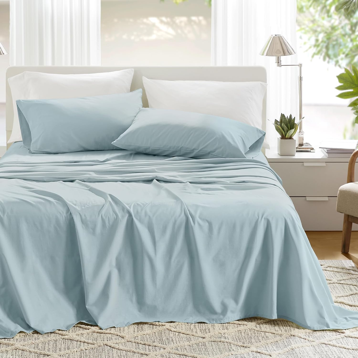 JUEGO DE SÁBANAS COMFORT SPACES QUEEN 100% ALGODÓN PERCAL 4 PIEZAS AZUL CLARO - 1