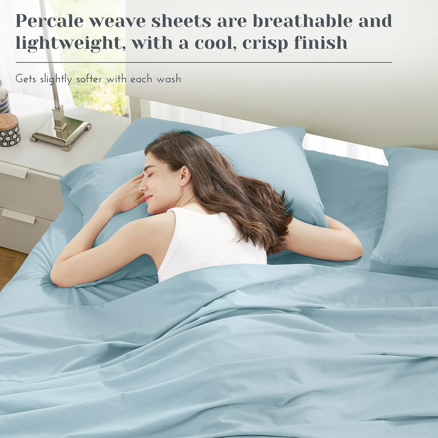 JUEGO DE SÁBANAS COMFORT SPACES QUEEN 100% ALGODÓN PERCAL 4 PIEZAS AZUL CLARO - 3