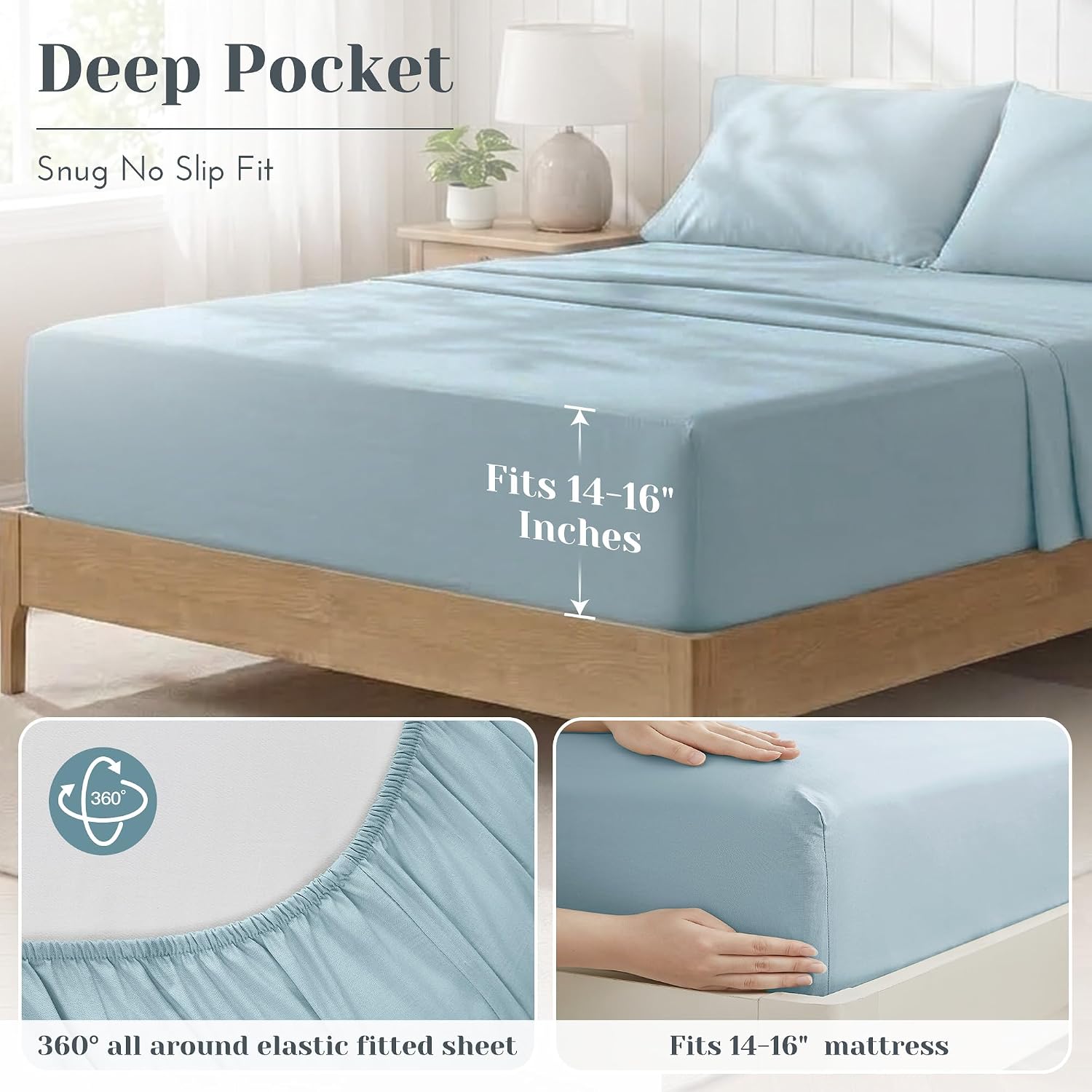 JUEGO DE SÁBANAS COMFORT SPACES QUEEN 100% ALGODÓN PERCAL 4 PIEZAS AZUL CLARO - 5