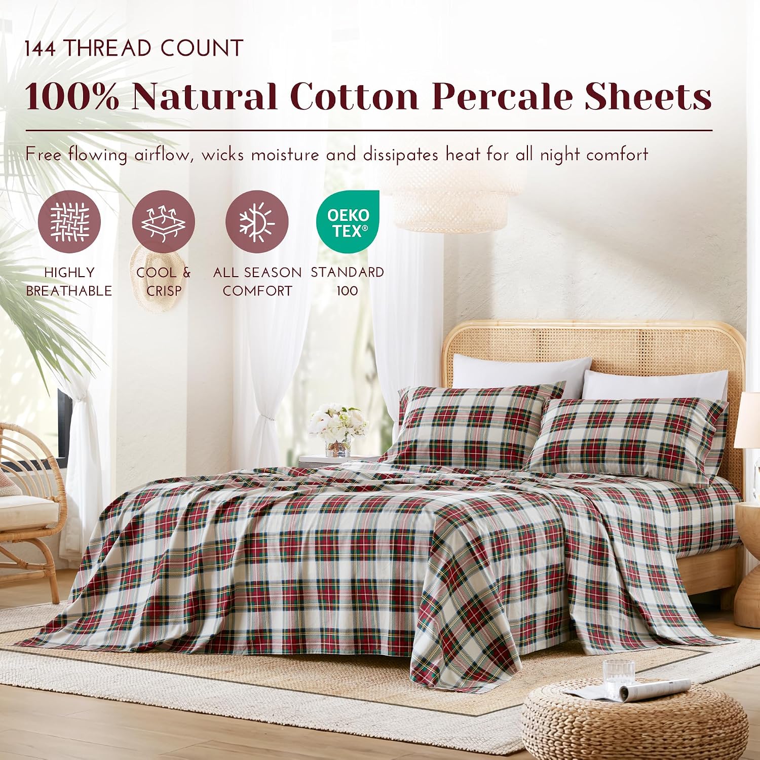 JUEGO DE SÁBANAS COMFORT SPACES QUEEN 100% ALGODÓN PERCAL 4 PIEZAS - 2