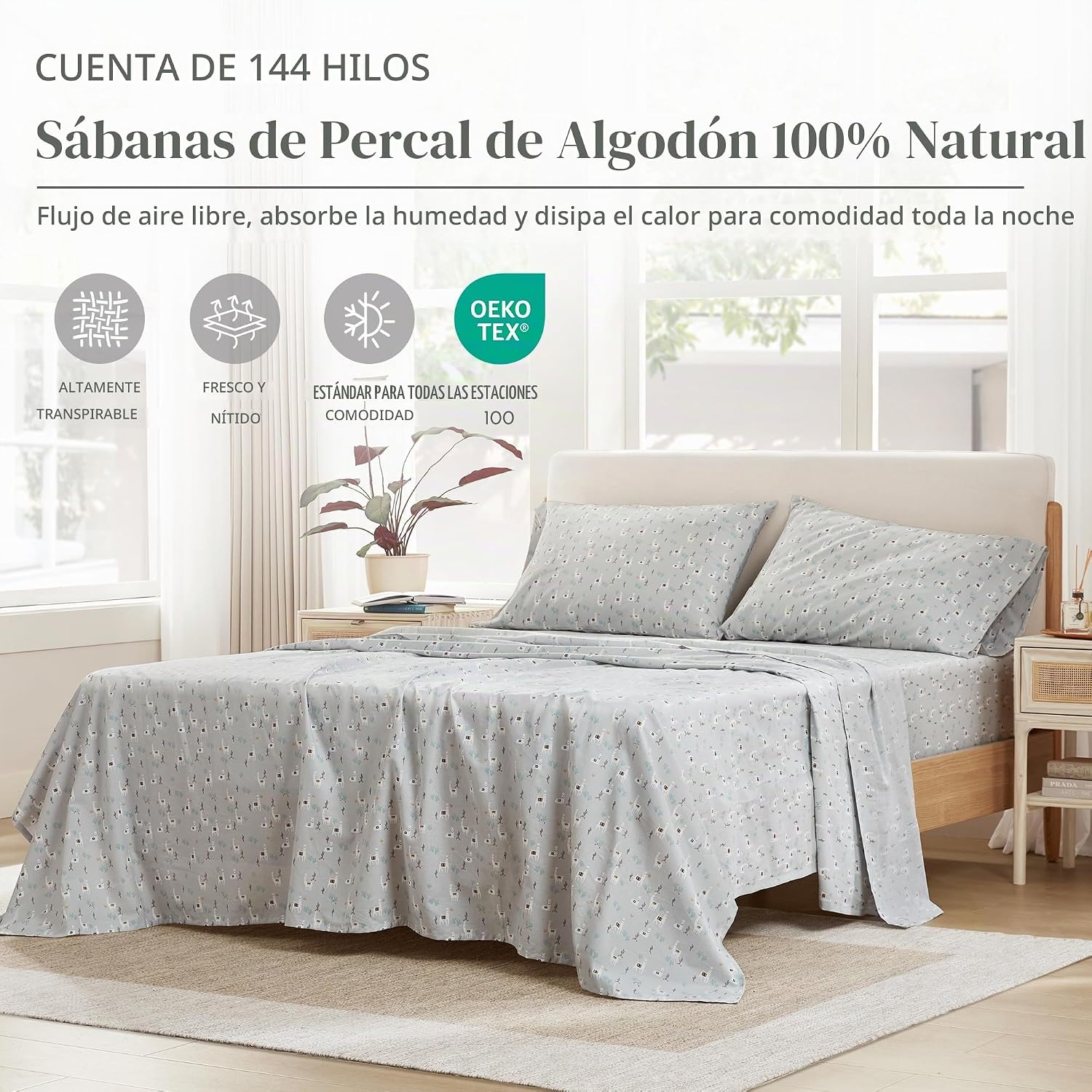 JUEGO DE SÁBANAS COMFORT SPACES QUEEN 4 PIEZAS ALGODÓN PERCAL LAMA MULTICOLOR - 2
