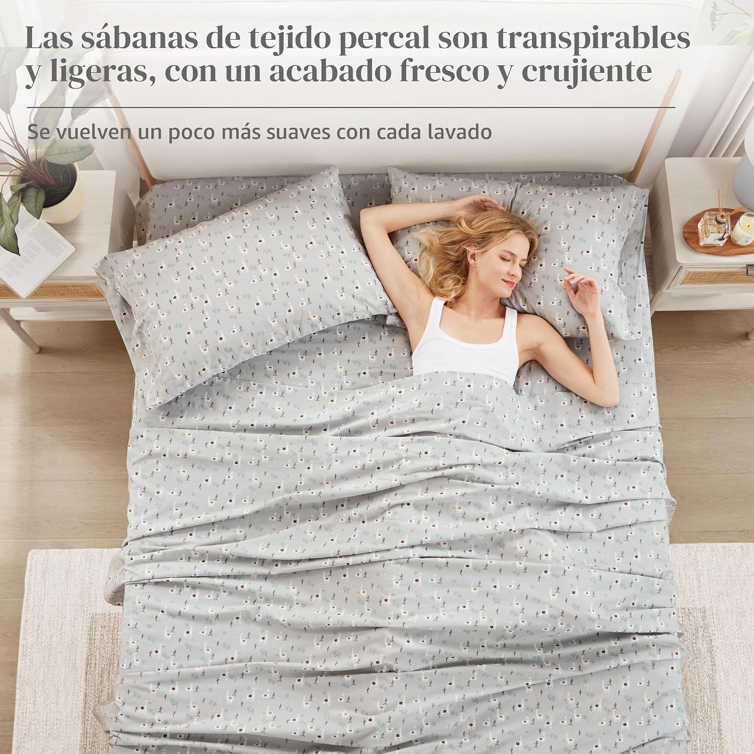 JUEGO DE SÁBANAS COMFORT SPACES QUEEN 4 PIEZAS ALGODÓN PERCAL LAMA MULTICOLOR - 3