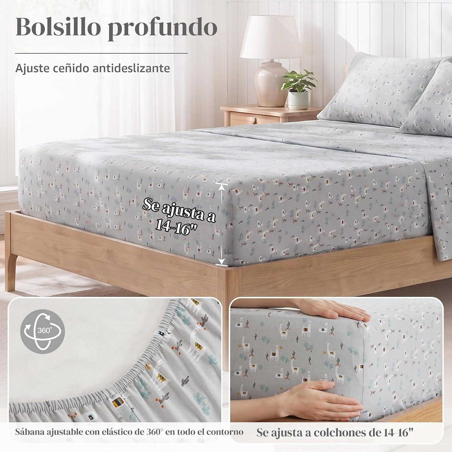 JUEGO DE SÁBANAS COMFORT SPACES QUEEN 4 PIEZAS ALGODÓN PERCAL LAMA MULTICOLOR - 5