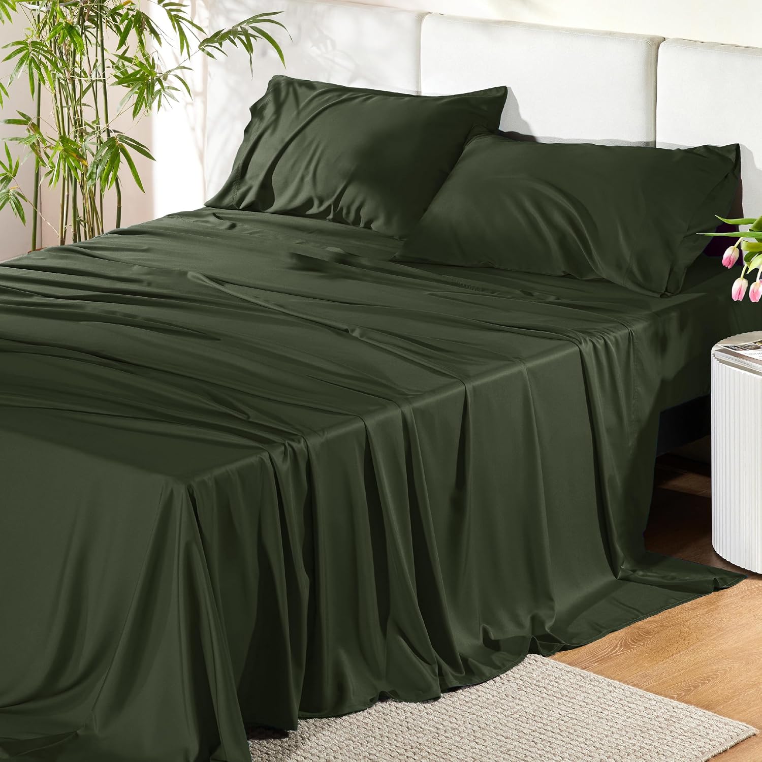 JUEGO DE SÁBANAS BEDSURE PUREWOVEN 100% RAYÓN DE BAMBÚ FULL 4 PIEZAS - 1