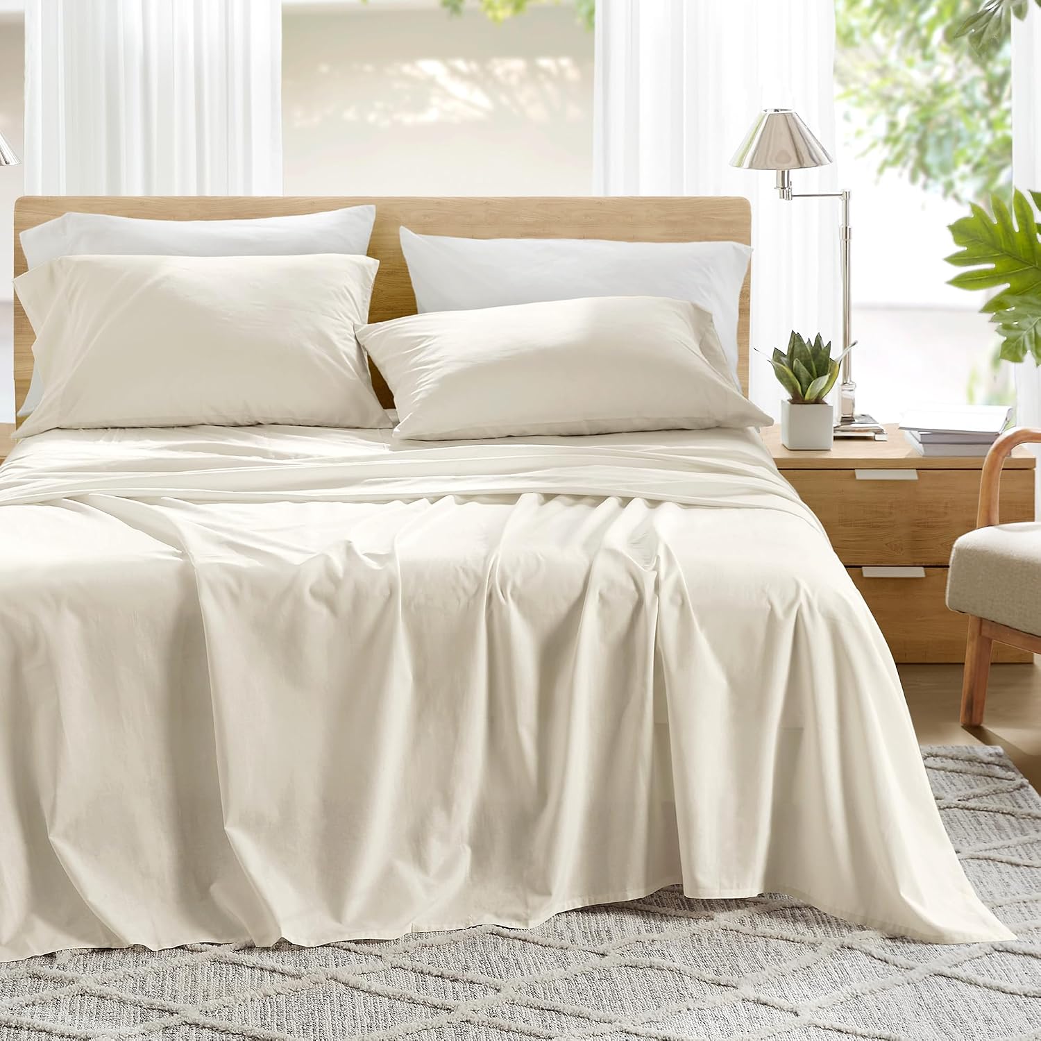 JUEGO DE SÁBANAS COMFORT SPACES QUEEN 4 PIEZAS ALGODÓN PERCAL MARFIL - 1