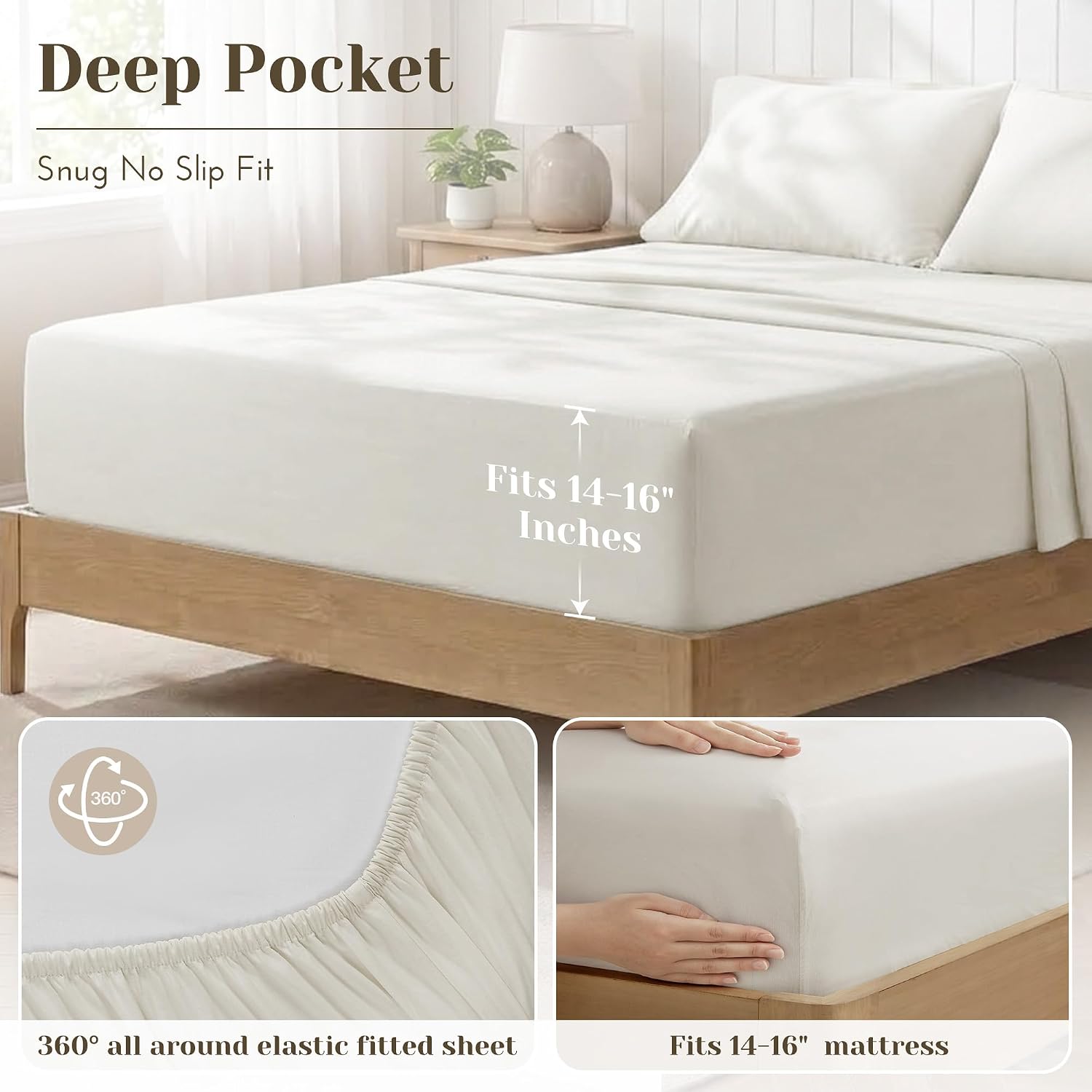 JUEGO DE SÁBANAS COMFORT SPACES QUEEN 4 PIEZAS ALGODÓN PERCAL MARFIL - 5