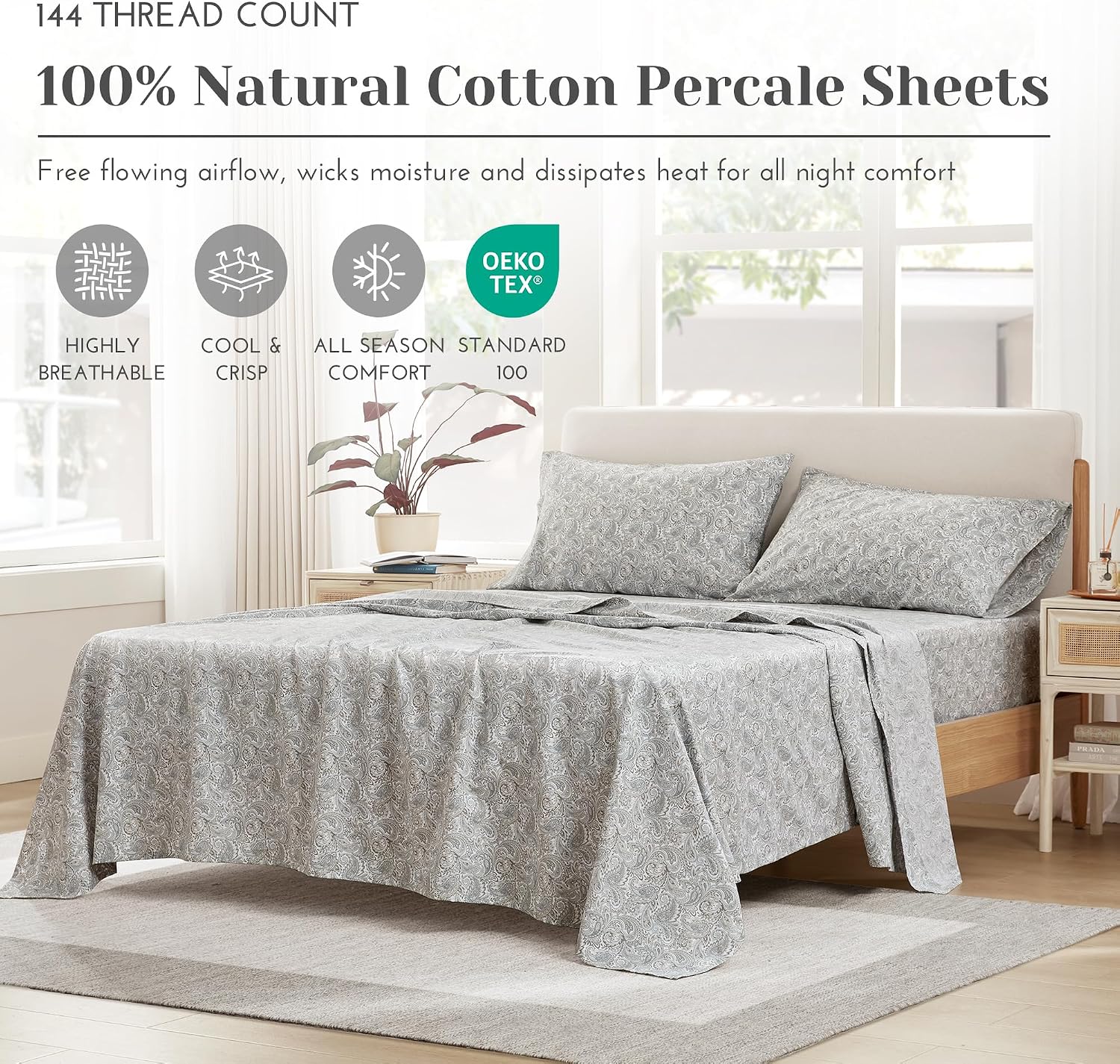 JUEGO DE SÁBANAS COMFORT SPACES PERCALE ALGODÓN 100% QUEEN 4 PIEZAS ESTAMPADO PAISLEY MULTICOLOR - 2