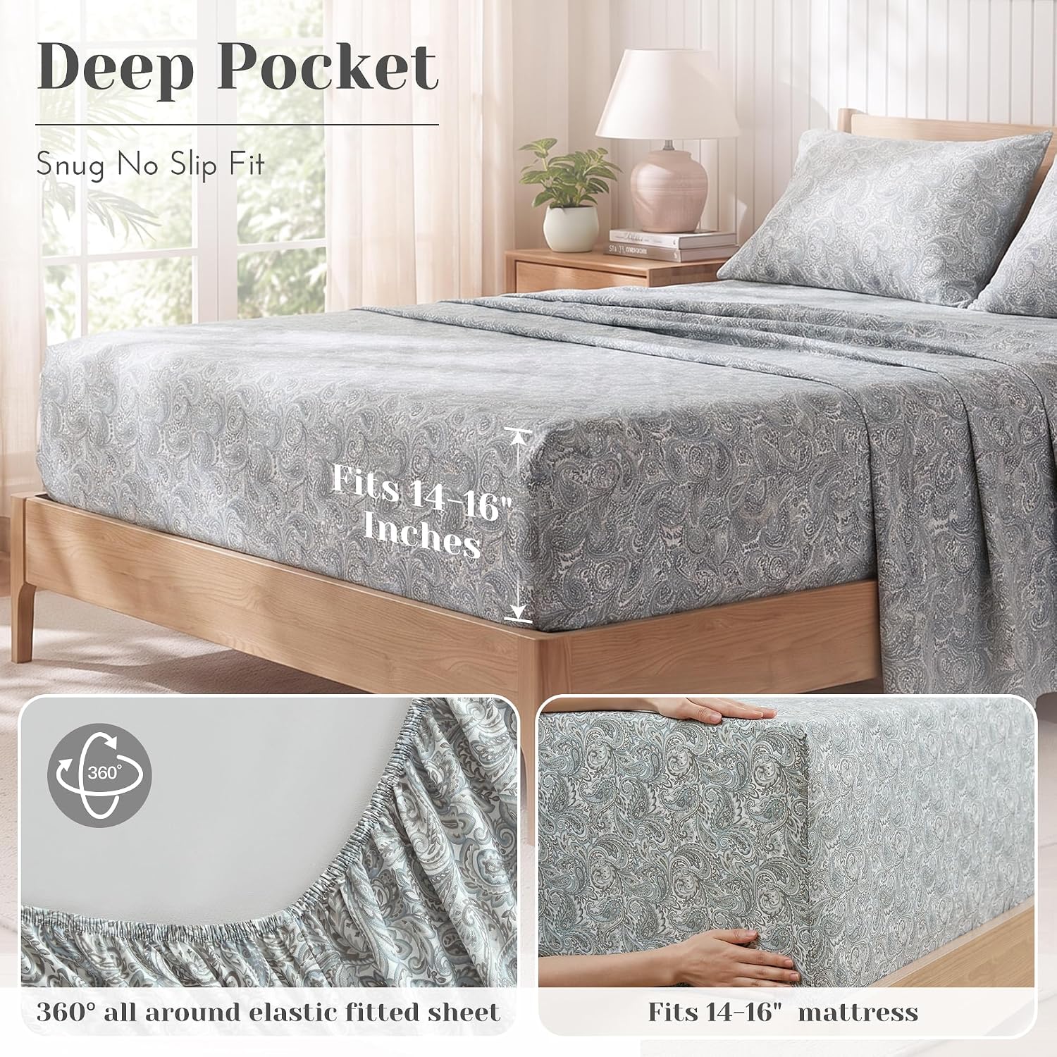 JUEGO DE SÁBANAS COMFORT SPACES PERCALE ALGODÓN 100% QUEEN 4 PIEZAS ESTAMPADO PAISLEY MULTICOLOR - 5