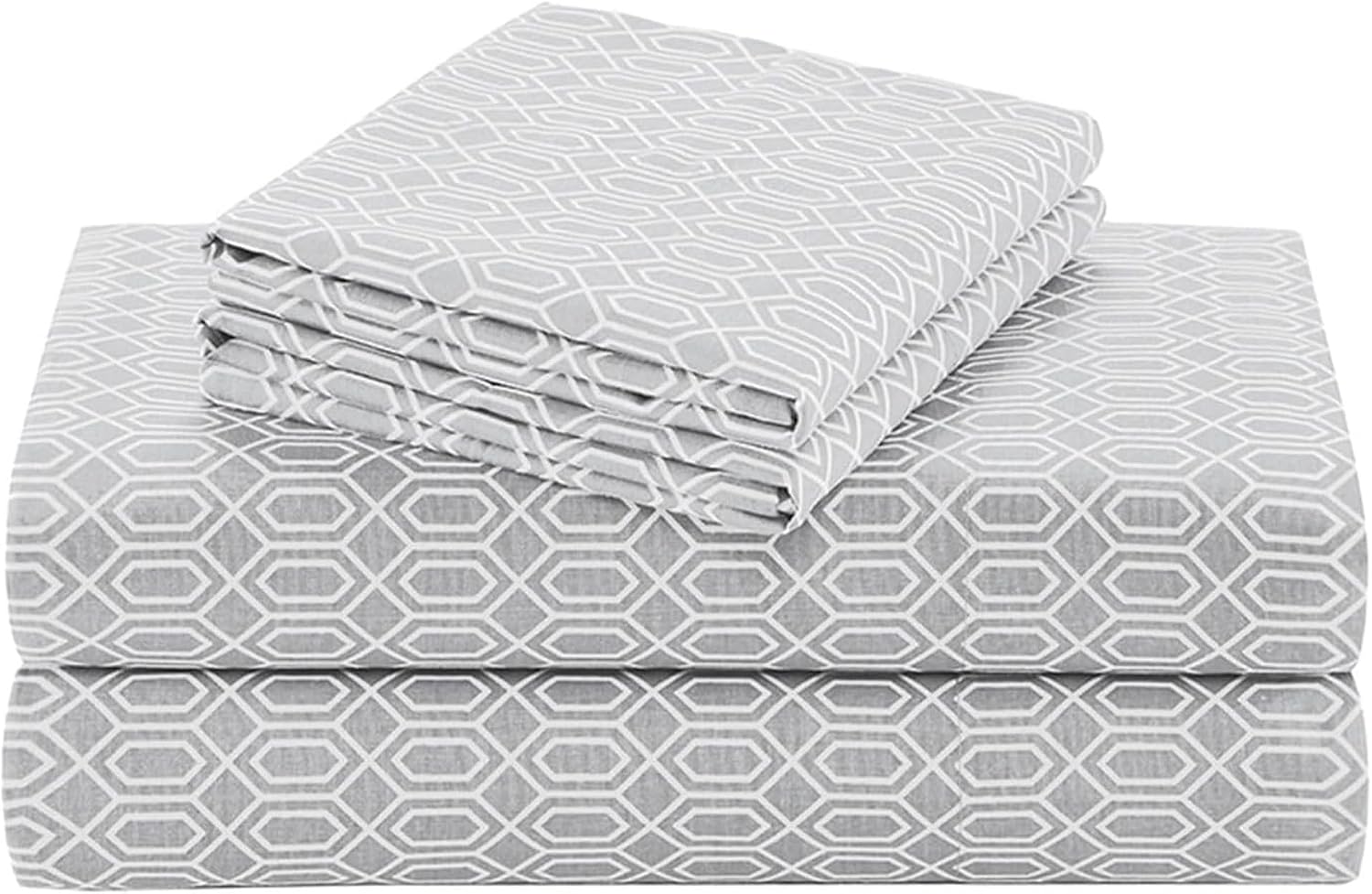 JUEGO DE SÁBANAS COMFORT SPACES PERCALE ALGODÓN 100% QUEEN 4 PIEZAS GRIS DIAMANTE - 1