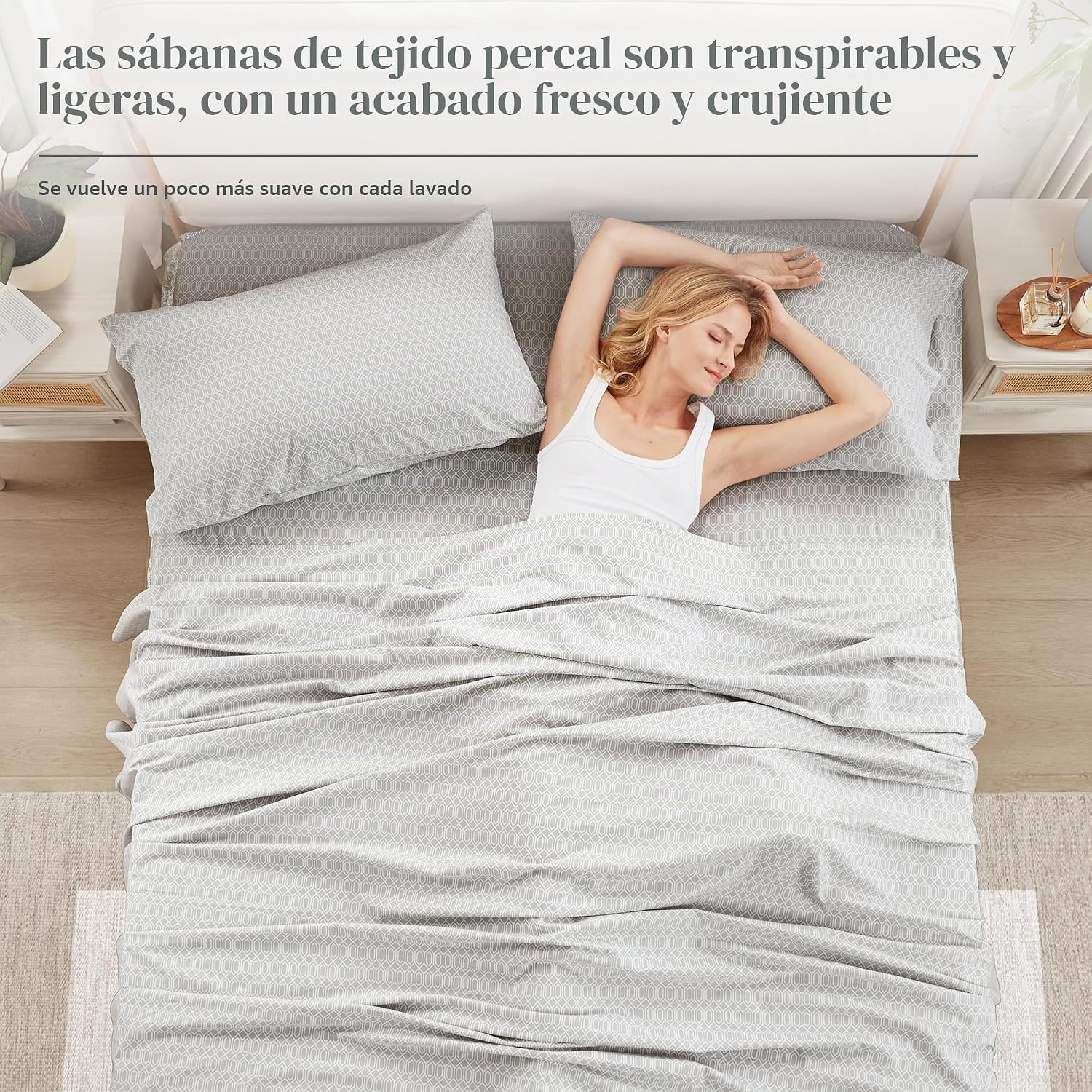 JUEGO DE SÁBANAS COMFORT SPACES PERCALE ALGODÓN 100% QUEEN 4 PIEZAS GRIS DIAMANTE - 3