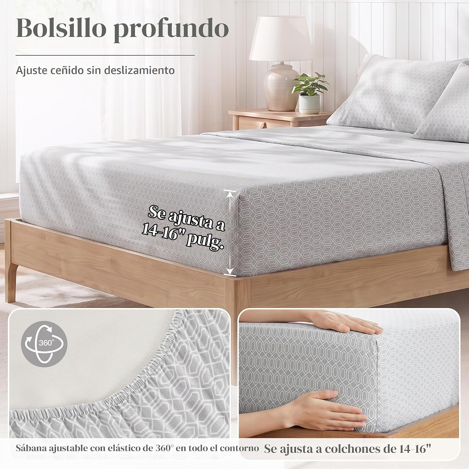 JUEGO DE SÁBANAS COMFORT SPACES PERCALE ALGODÓN 100% QUEEN 4 PIEZAS GRIS DIAMANTE - 5