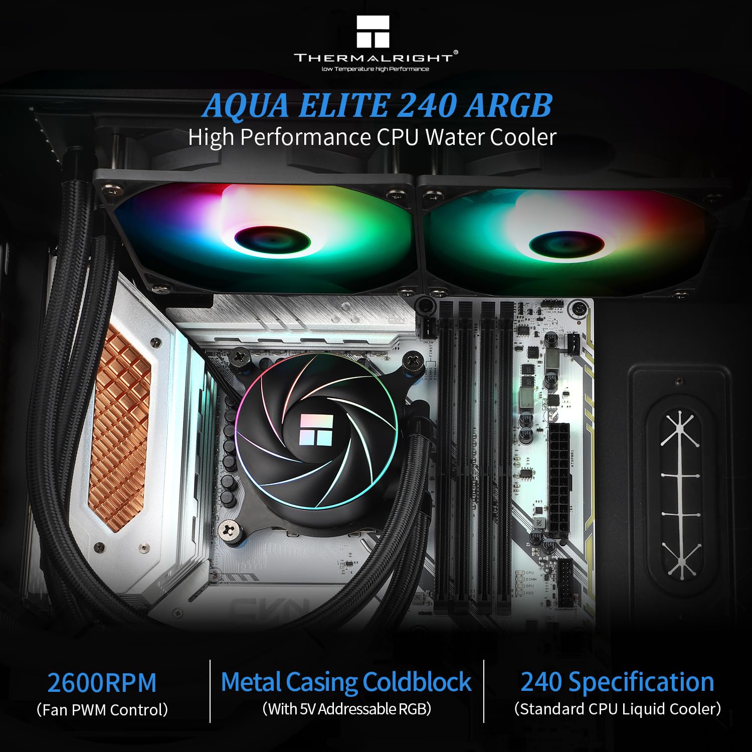 REFRIGERACIÓN LÍQUIDA PARA CPU THERMALRIGHT AQUA ELITE 240 ARGB DOBLE VENTILADOR PWM - 2