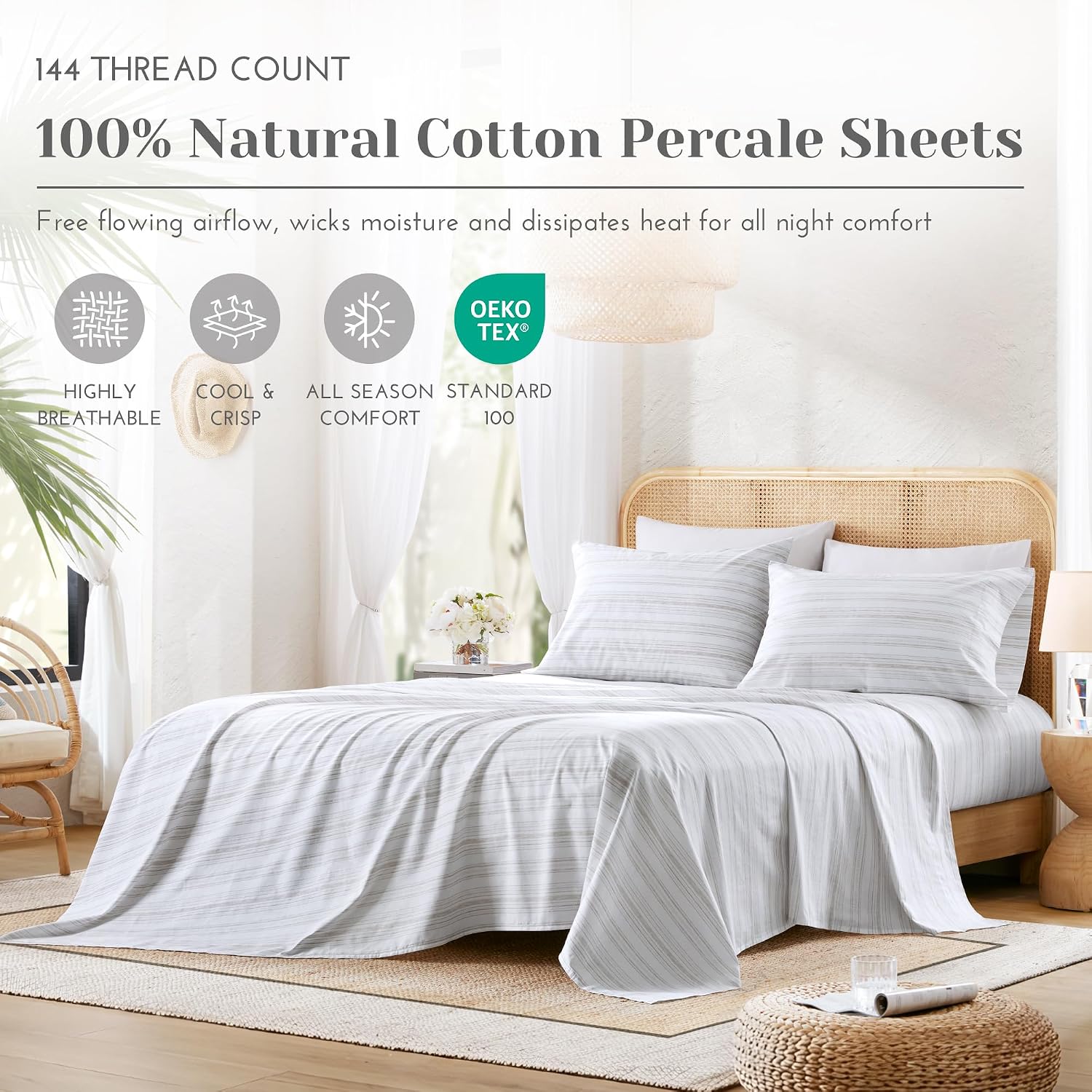 JUEGO DE SÁBANAS COMFORT SPACES QUEEN 4 PIEZAS ALGODÓN PERCAL GRIS - 2