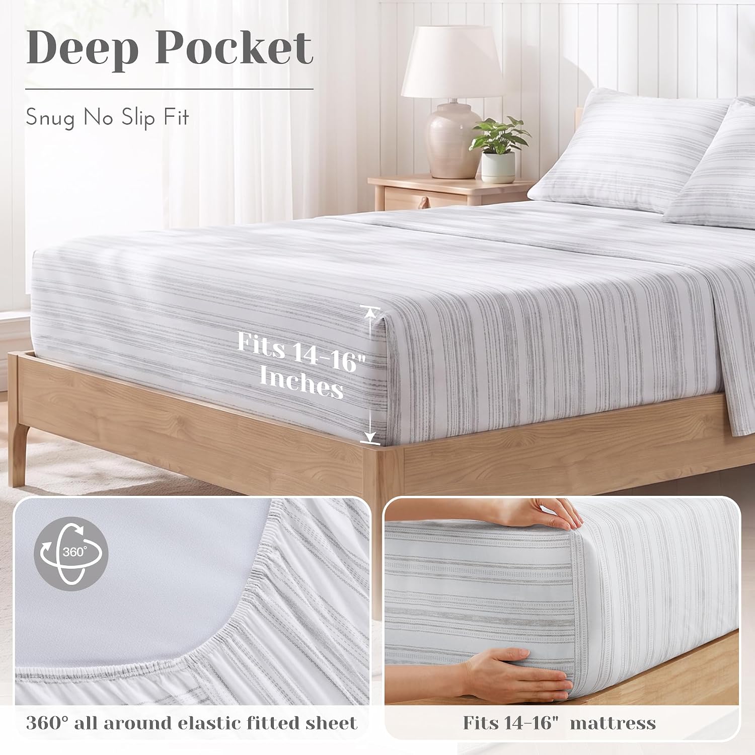 JUEGO DE SÁBANAS COMFORT SPACES QUEEN 4 PIEZAS ALGODÓN PERCAL GRIS - 5