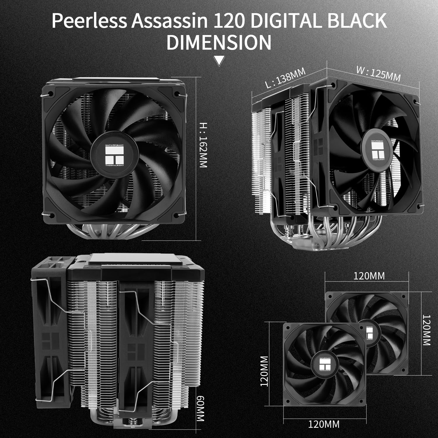REFRIGERADOR DE CPU THERMALRIGHT PEERLESS ASSASSIN 120 DIGITAL BLACK CON 6 HEATPIPES DE 6 MM Y PANTALLA MAGNÉTICA - 5