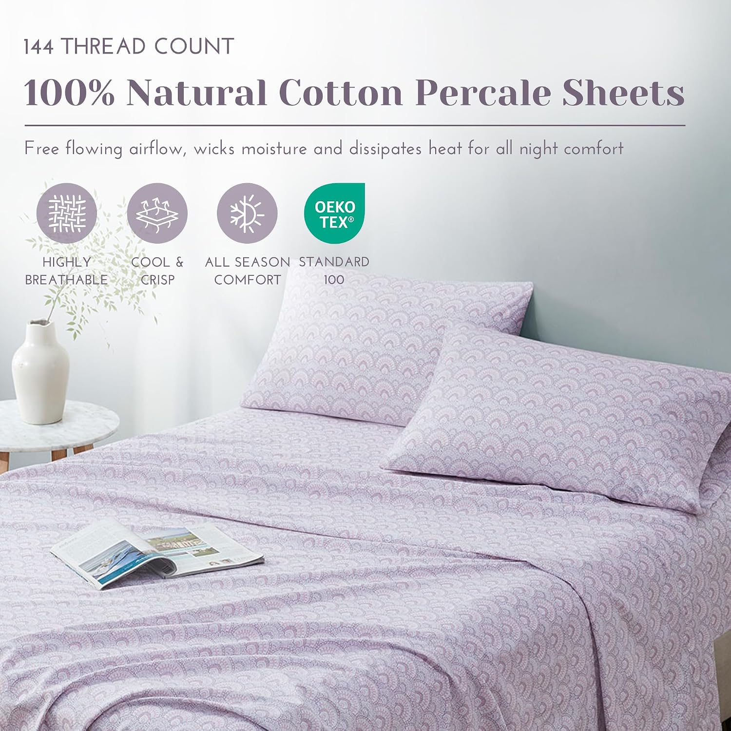 JUEGO DE SÁBANAS COMFORT SPACES TABITHA QUEEN 4 PIEZAS ALGODÓN PERCAL MORADO - 2