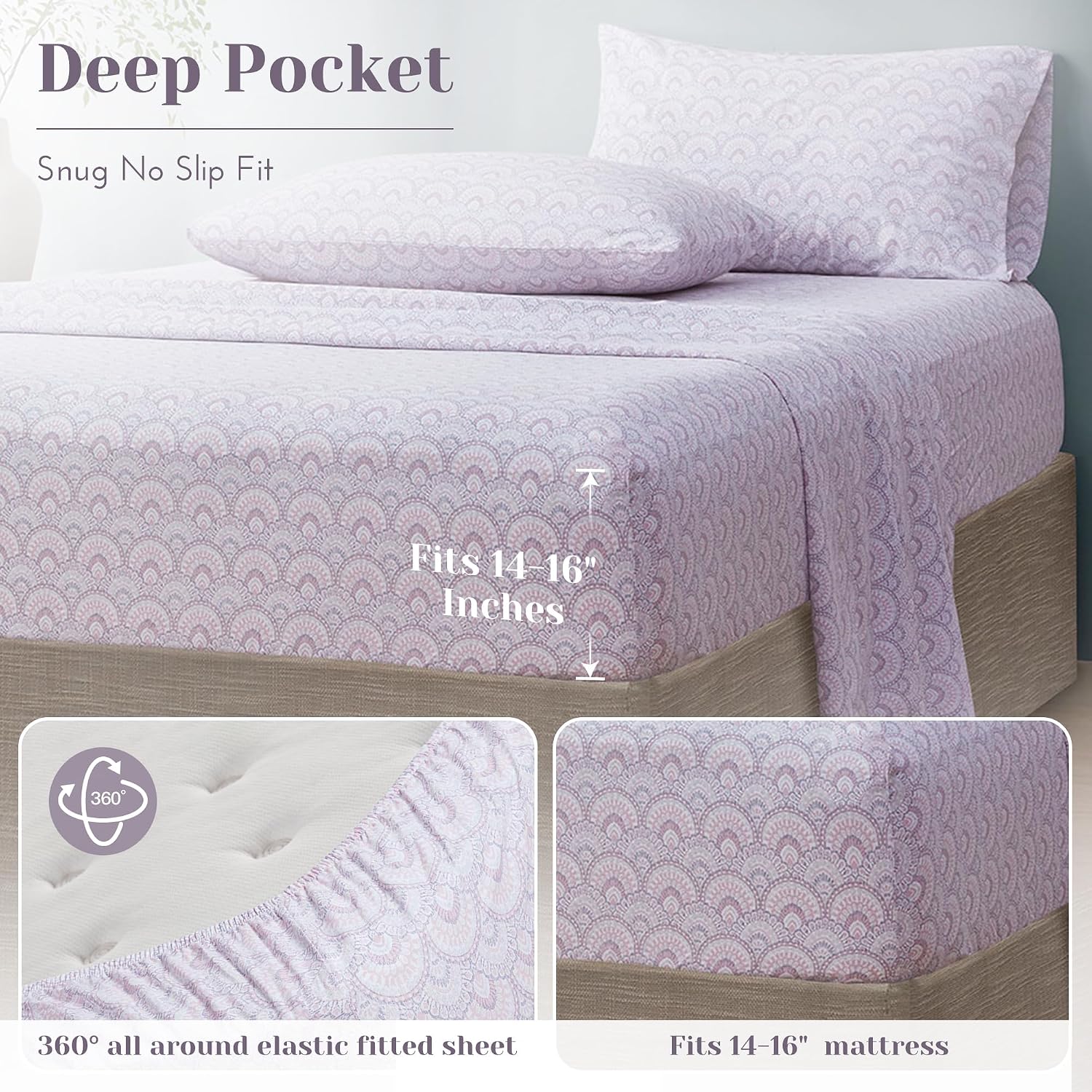 JUEGO DE SÁBANAS COMFORT SPACES TABITHA QUEEN 4 PIEZAS ALGODÓN PERCAL MORADO - 5