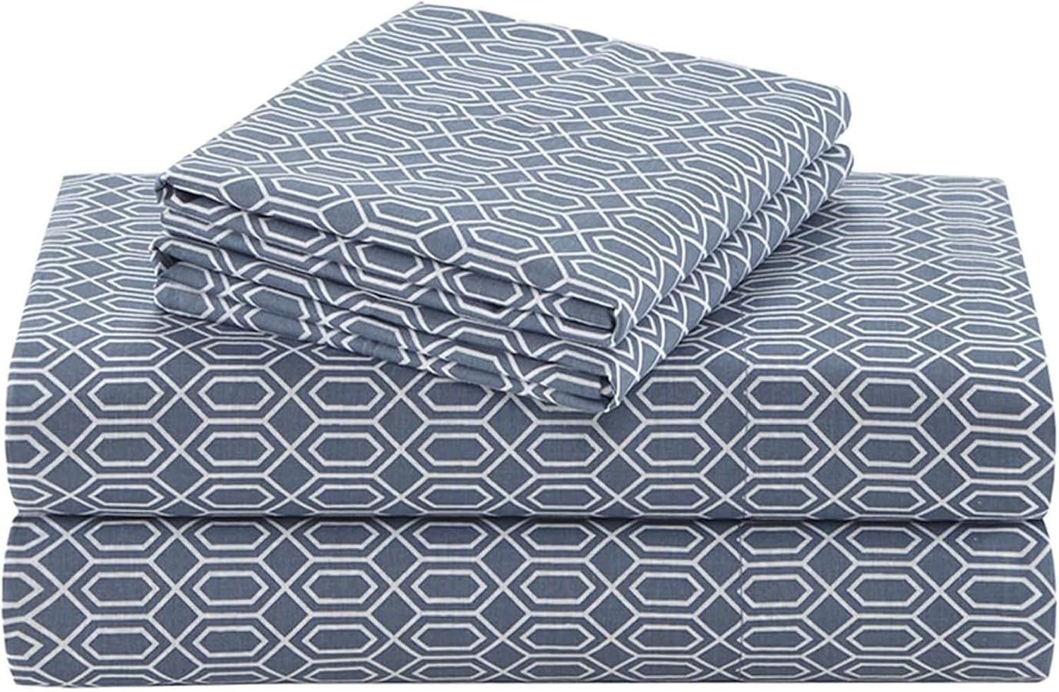 JUEGO DE SÁBANAS COMFORT SPACES PERCALE ALGODÓN 100% QUEEN 4 PIEZAS AZUL DIAMANTE - 1