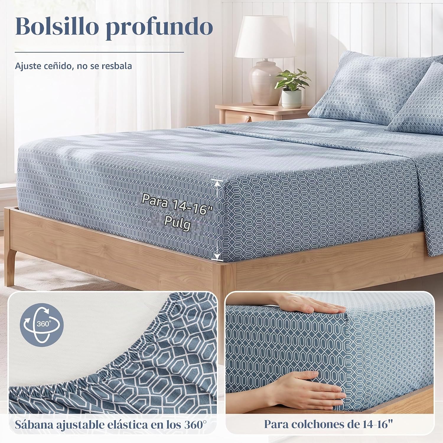 JUEGO DE SÁBANAS COMFORT SPACES PERCALE ALGODÓN 100% QUEEN 4 PIEZAS AZUL DIAMANTE - 5