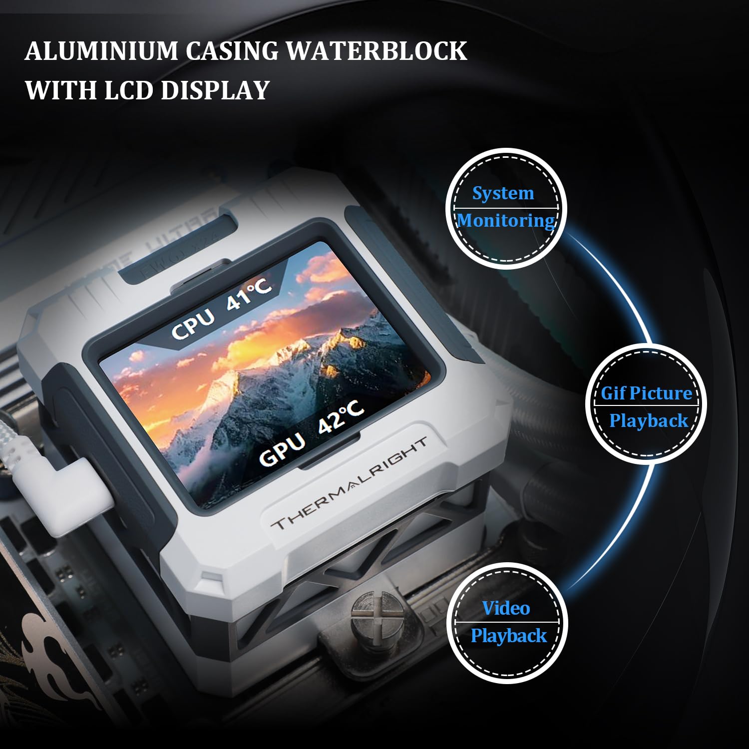 ENFRIADOR LÍQUIDO PARA CPU THERMALRIGHT FW 360 WHITE ARGB CON 3 VENTILADORES PWM Y PANTALLA IPS LCD - 4