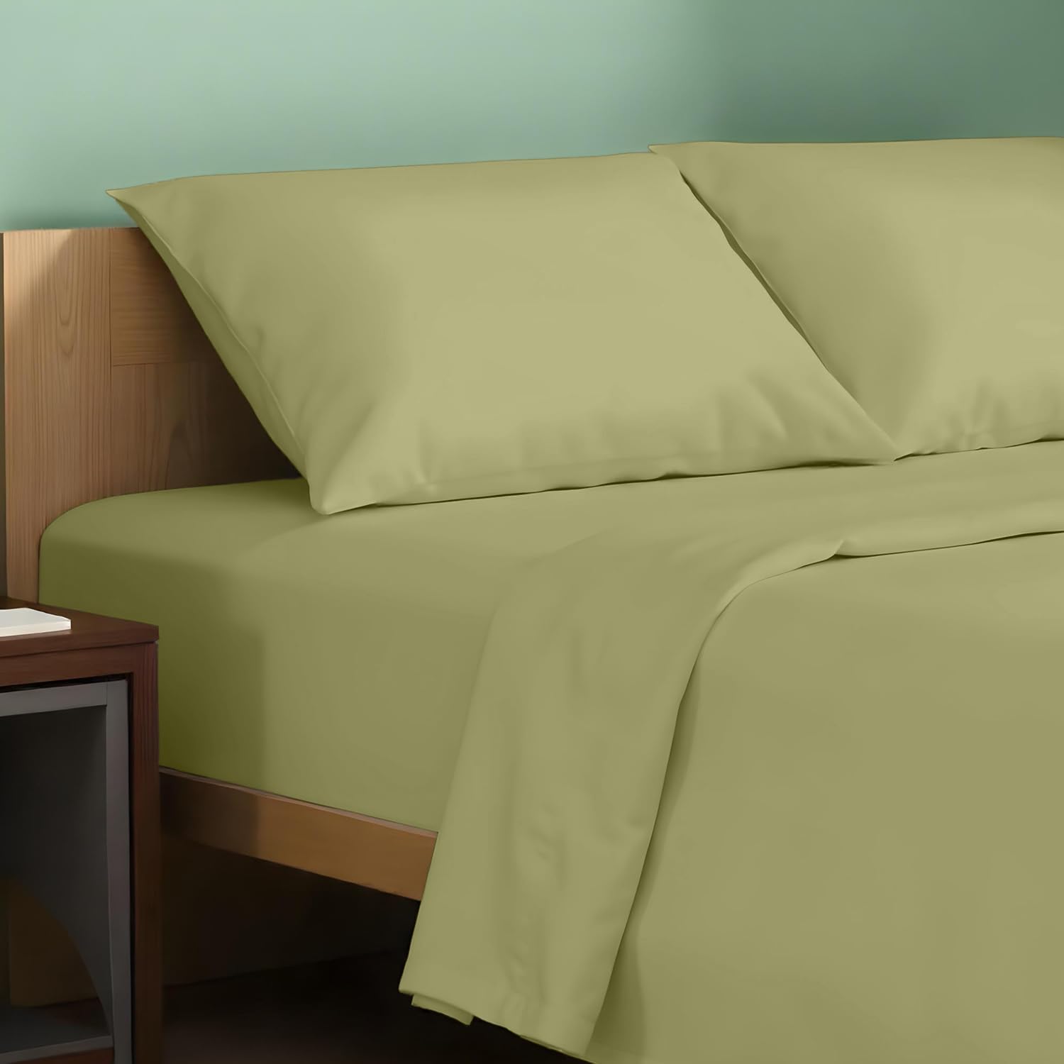 JUEGO DE SÁBANAS TEXAS LINEN CO. KING 100% ALGODÓN ORGÁNICO PERCAL 4 PIEZAS VERDE SALVIA - 1