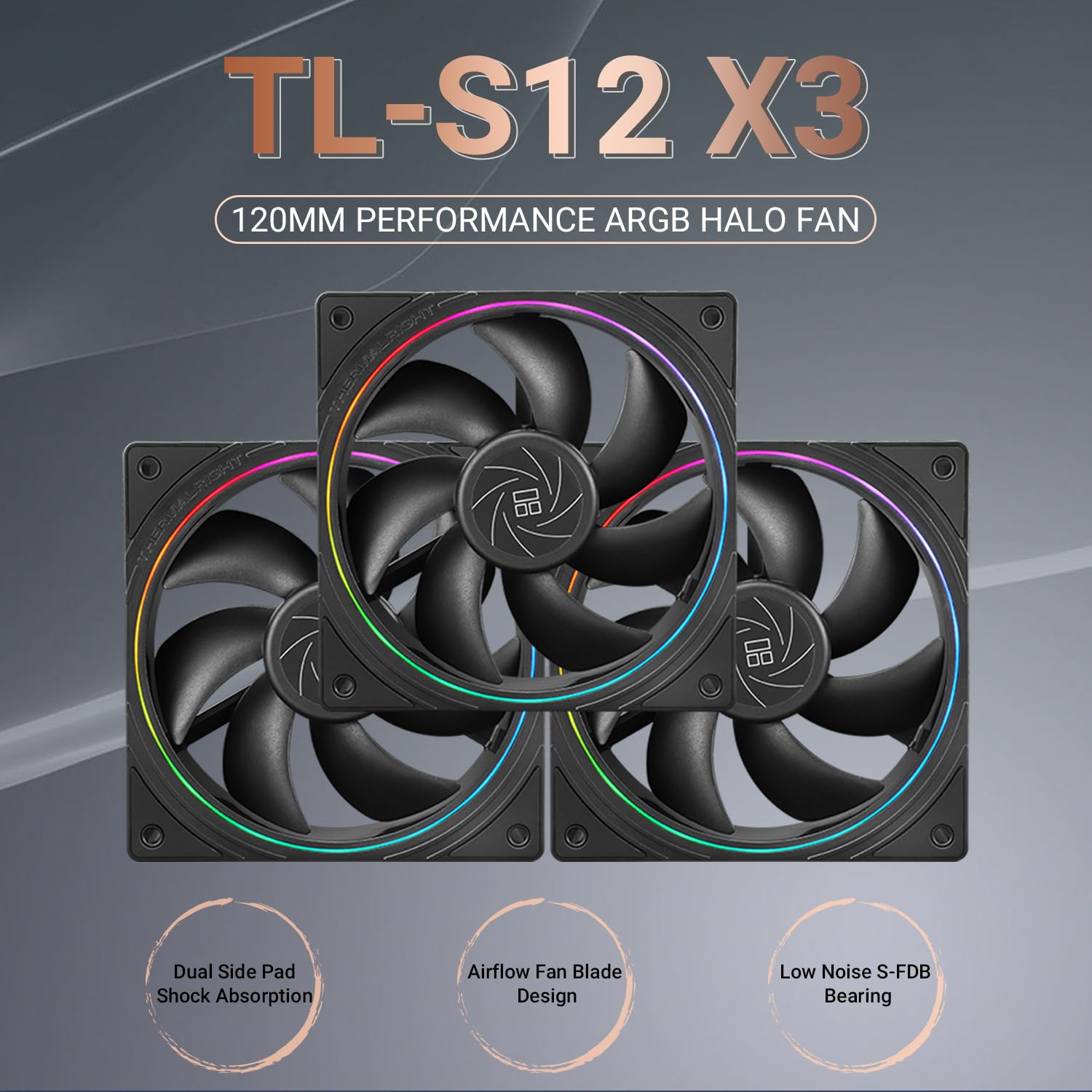 VENTILADOR PARA CPU THERMALRIGHT TL-S12 120MM CON ILUMINACIÓN ARGB 3 UNIDADES - 2