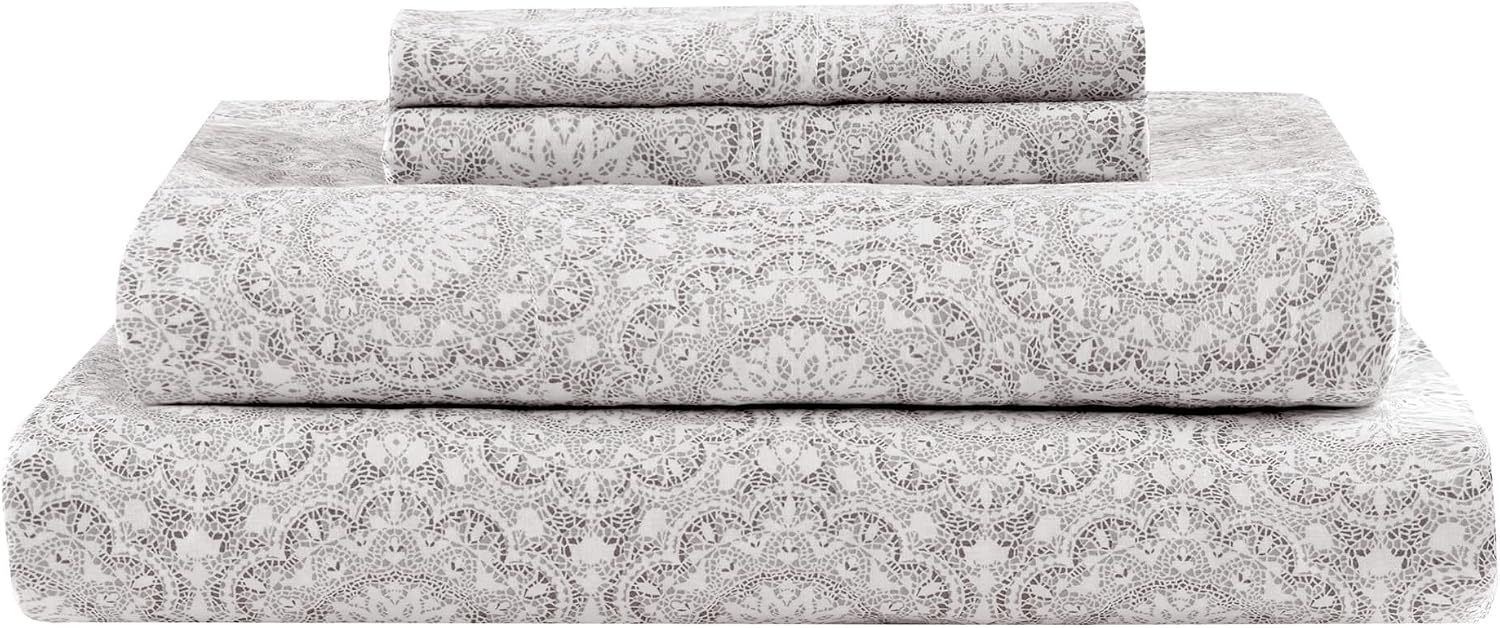 JUEGO DE SÁBANAS COMFORT SPACES ADELIA QUEEN 4 PIEZAS ALGODÓN PERCALE GRIS - 1