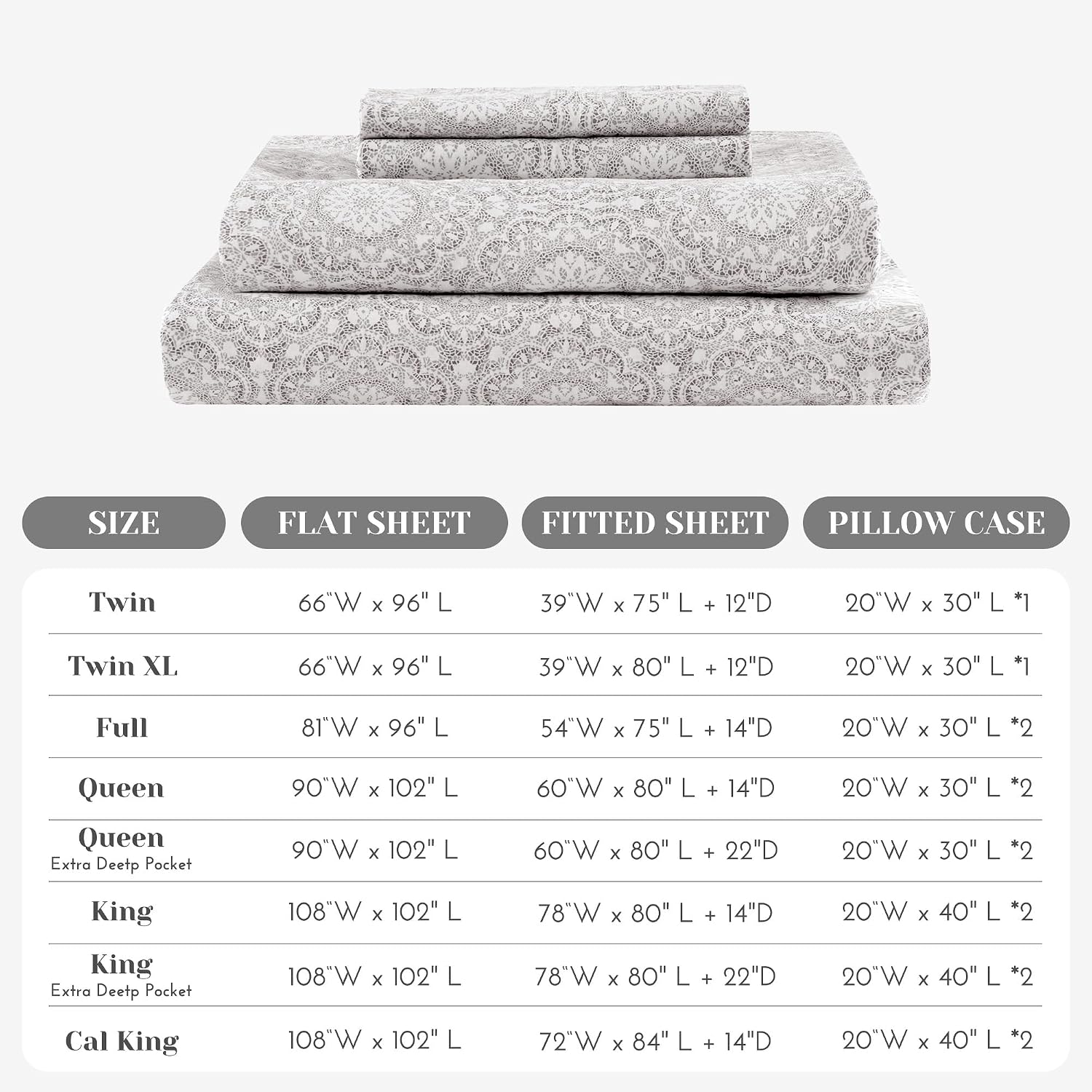 JUEGO DE SÁBANAS COMFORT SPACES ADELIA QUEEN 4 PIEZAS ALGODÓN PERCALE GRIS - 4