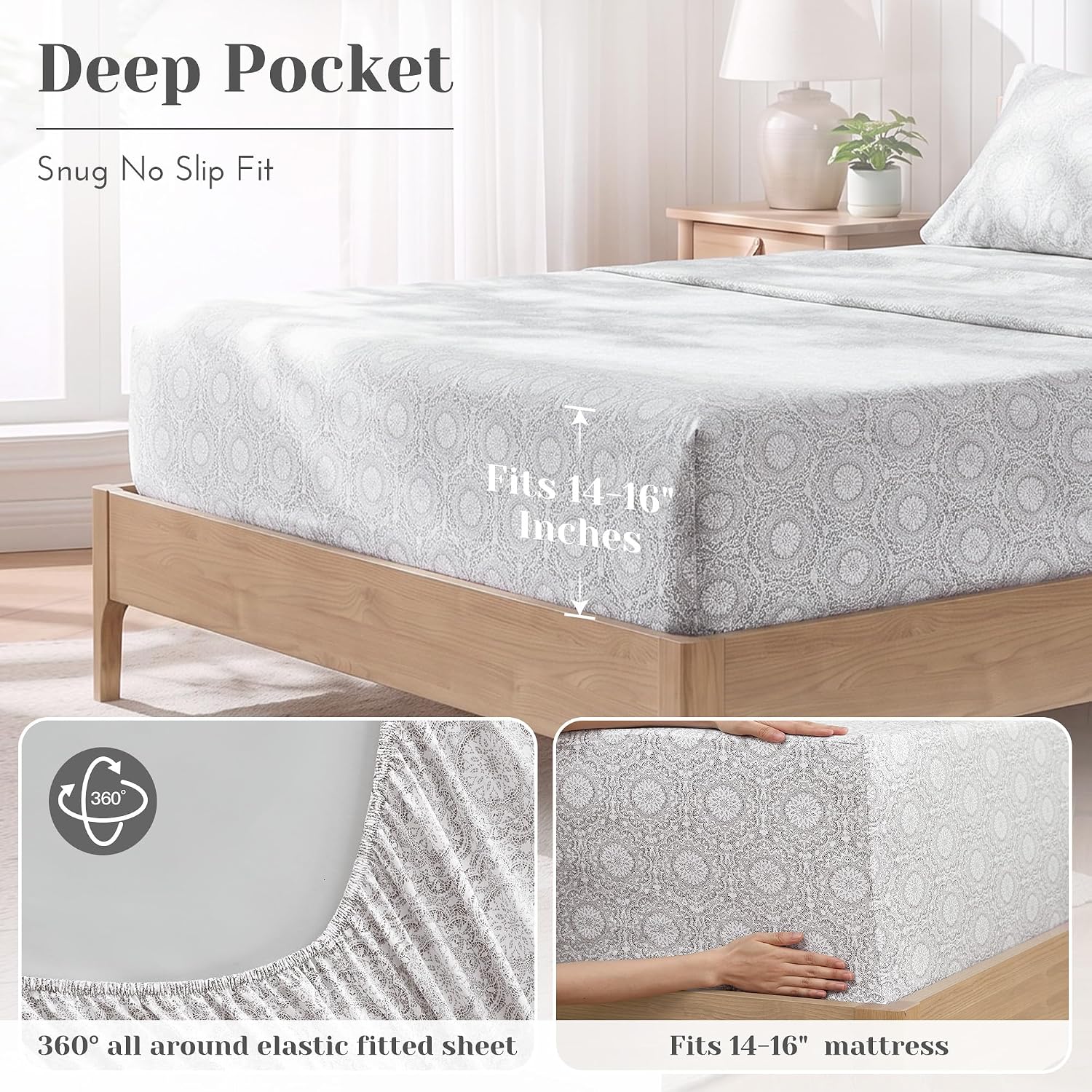 JUEGO DE SÁBANAS COMFORT SPACES ADELIA QUEEN 4 PIEZAS ALGODÓN PERCALE GRIS - 5